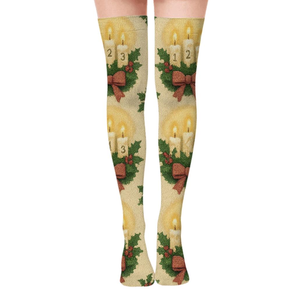 Wreath Tessellation With Advent Candles custom over-the-knee socks