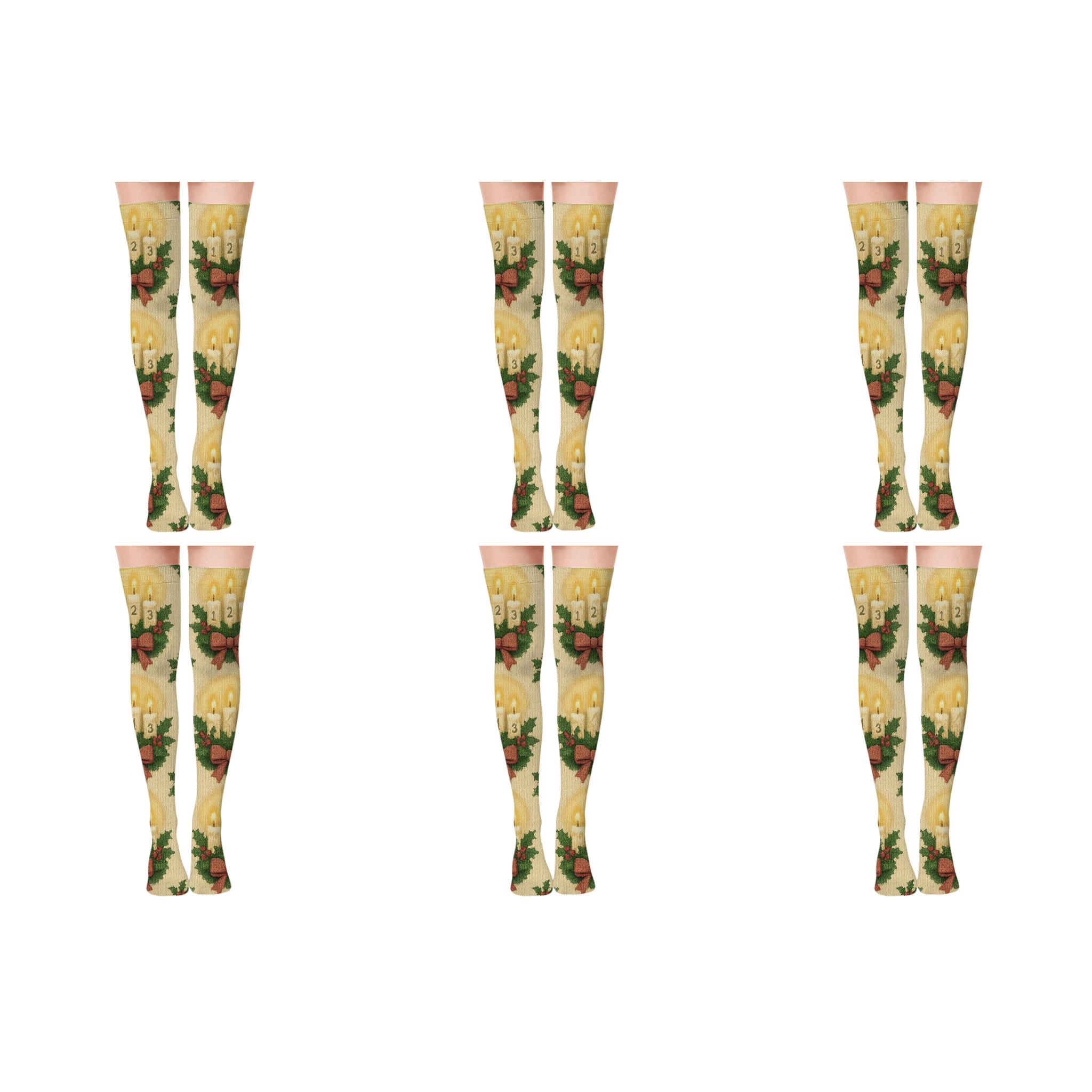 Wreath Tessellation With Advent Candles designer print over-the-knee socks
