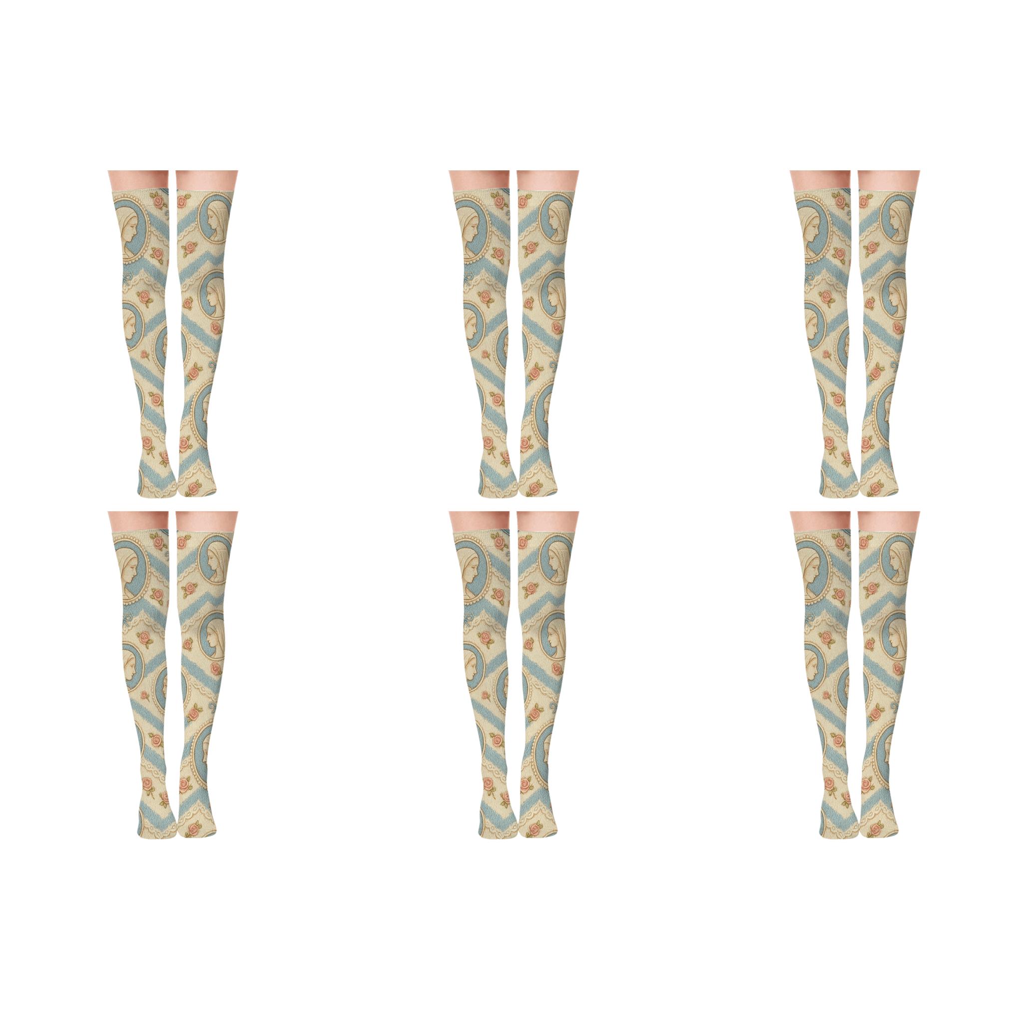 Cameo Chevron Pattern With Mary stylish fashion over-the-knee socks