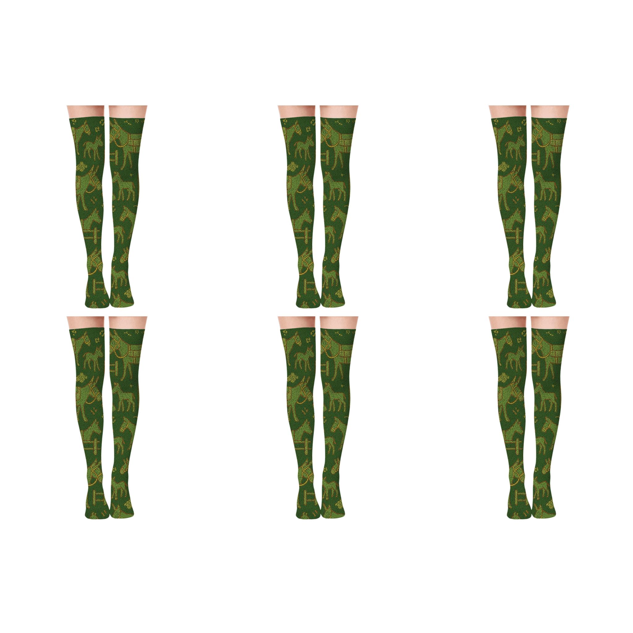 Patchwork Pasture With Donkey Motifs trendy patterned over-the-knee socks