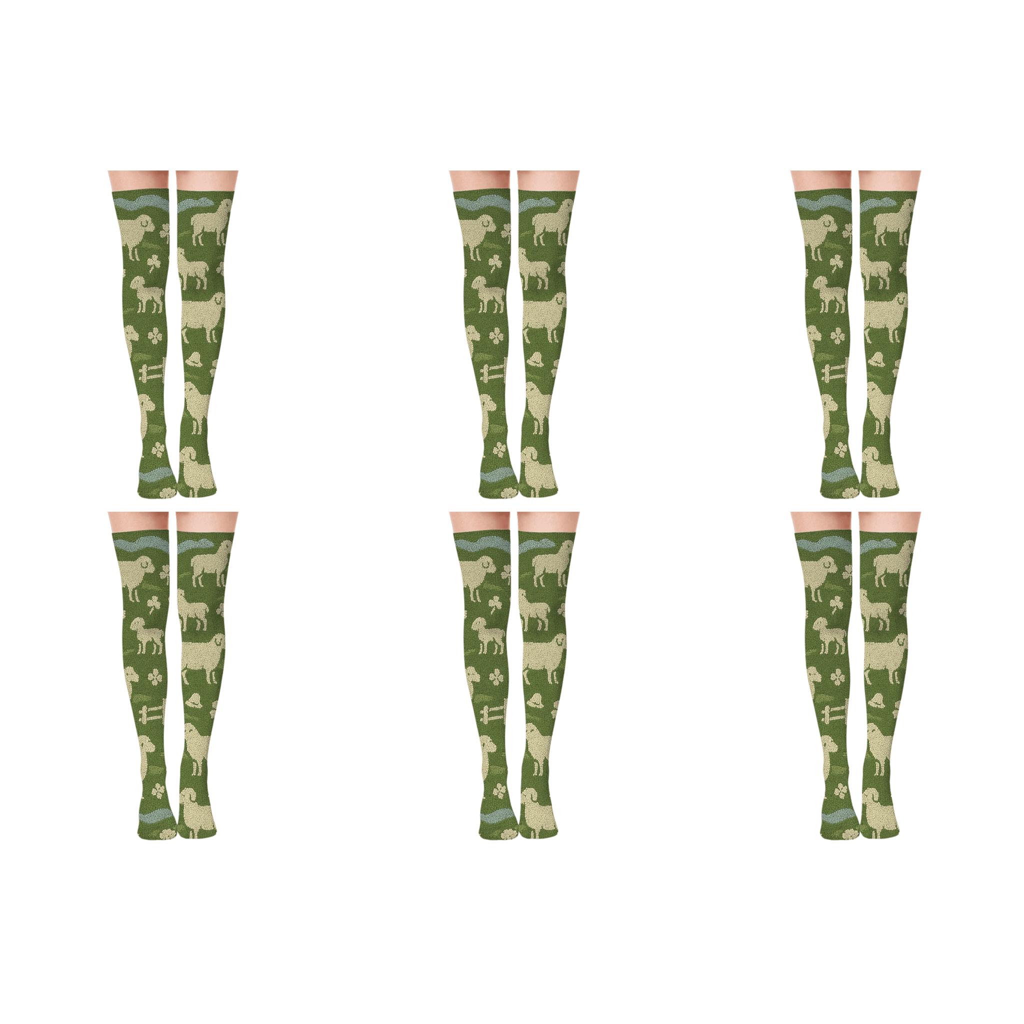 Meadow Motif With Sheep Silhouettes personalized over-the-knee socks