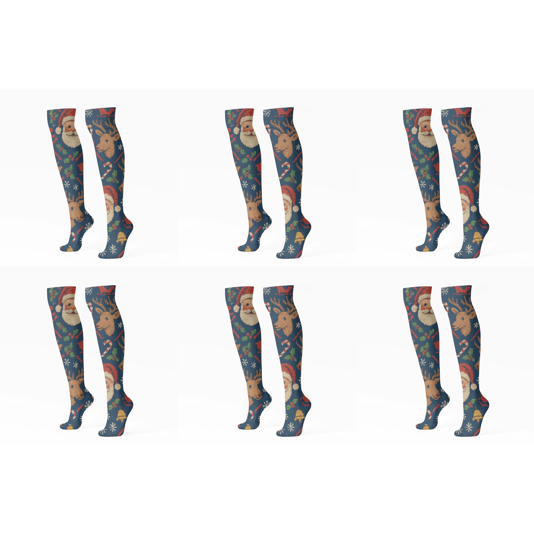 Nordic Tile Santa Claus Mosaic Midwinter personalized knee-high socks