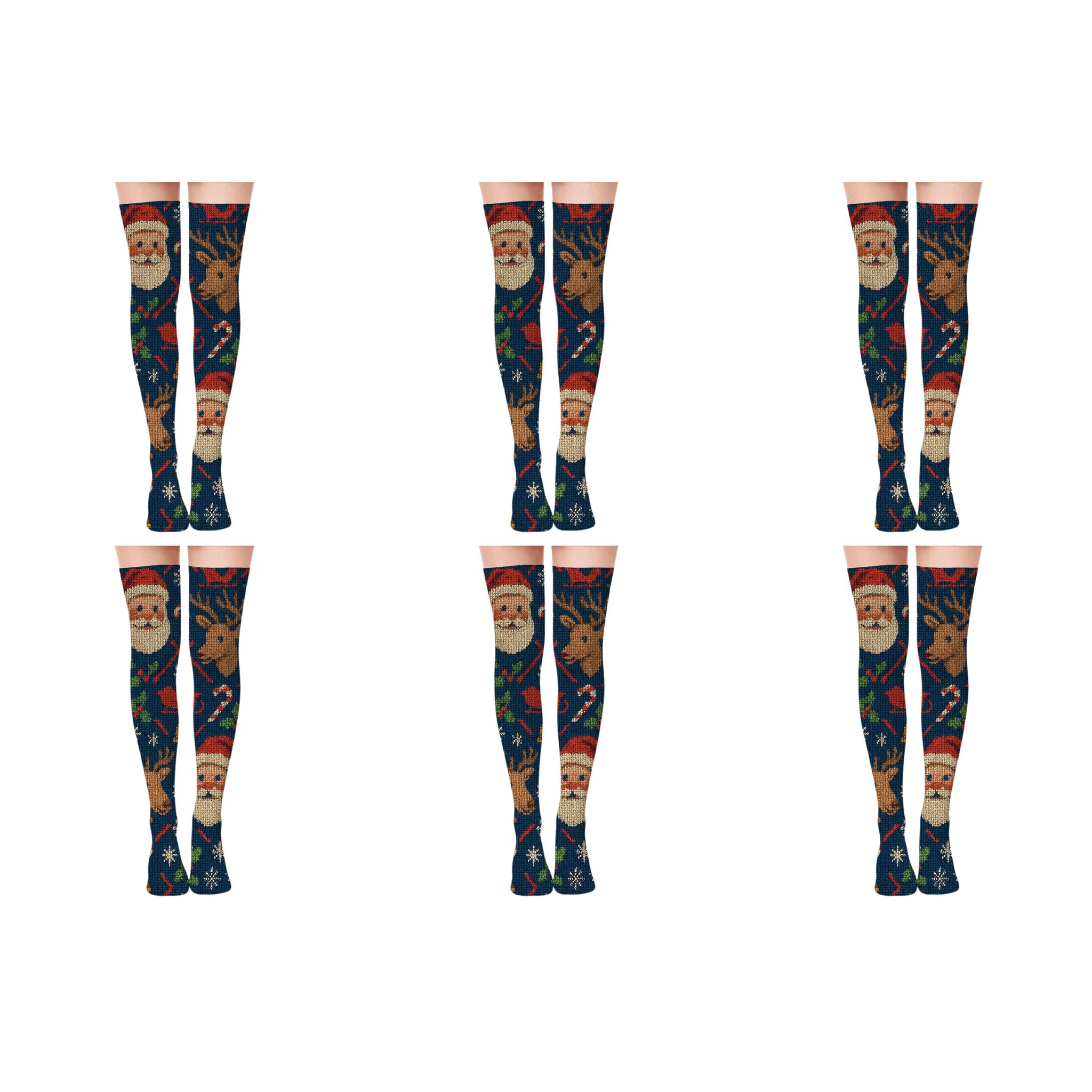Nordic Tile Santa Claus Mosaic Midwinter designer print over-the-knee socks