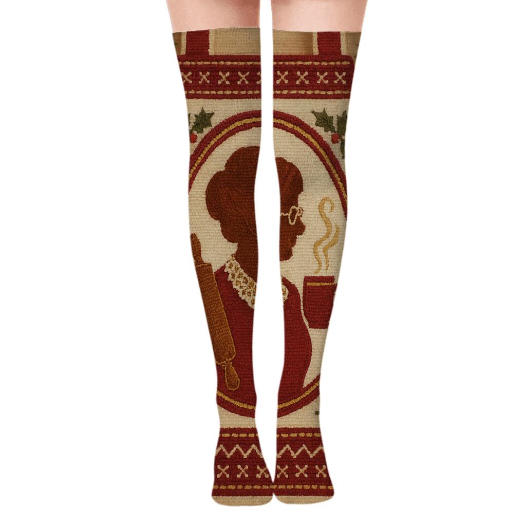 Heritage Apron Panel With Mrs Claus Motif personalized over-the-knee socks