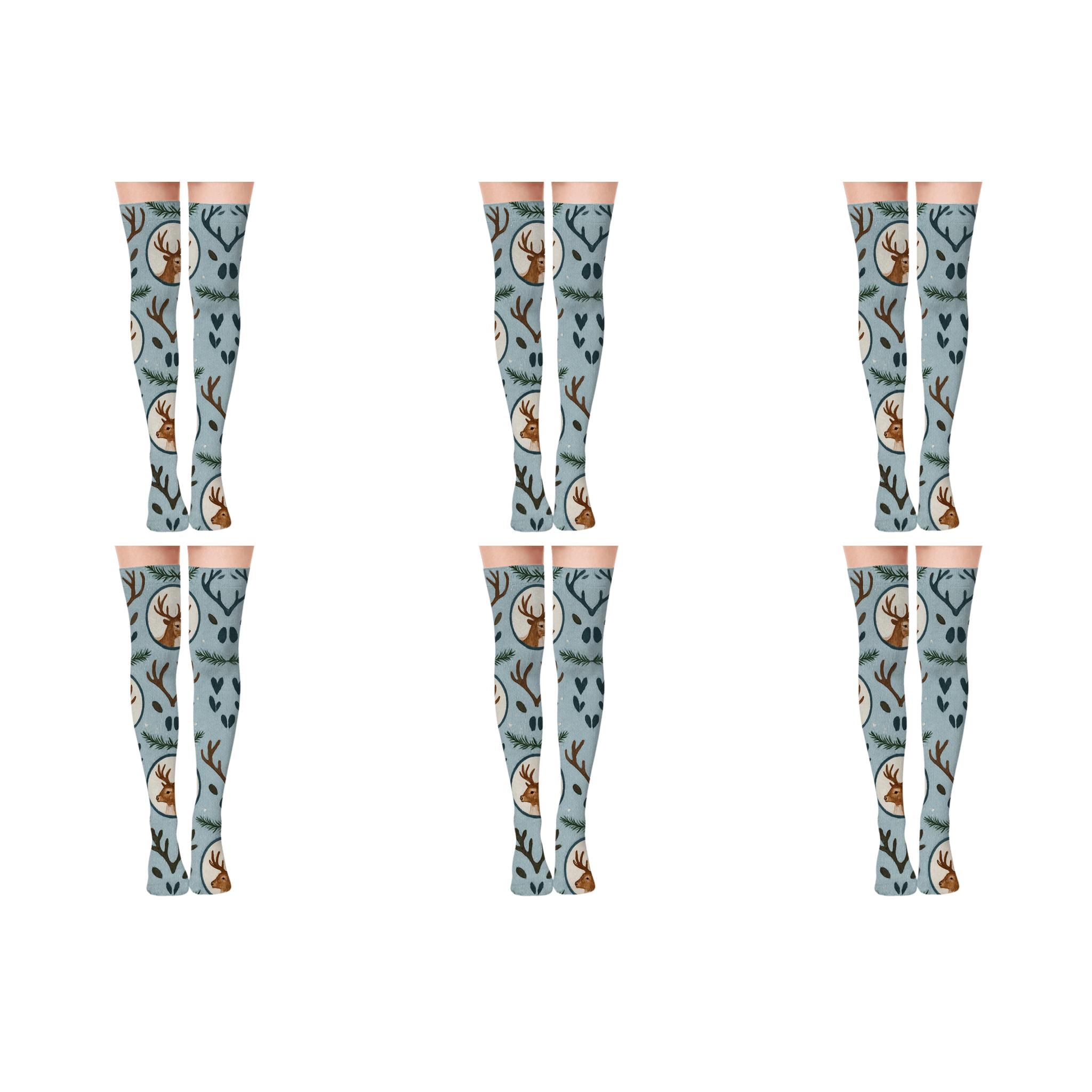 Nordic Tundra Pattern With Reindeer Medallions comfortable cotton over-the-knee socks