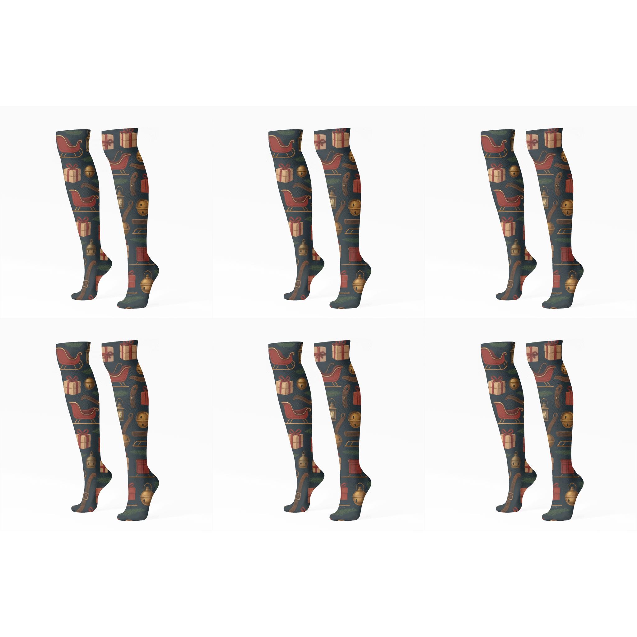 Holly Runner Pattern With Sleigh Motifs stylish athletic knee-high socks