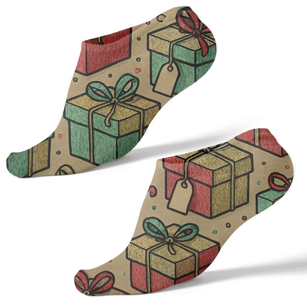 Layered Gift Stack With Presents Motif comfortable cotton ankle socks