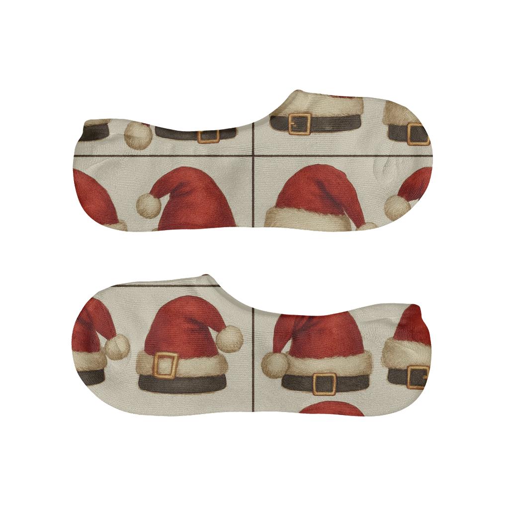 Santa Vintage Hat Grid designer printed no-show socks