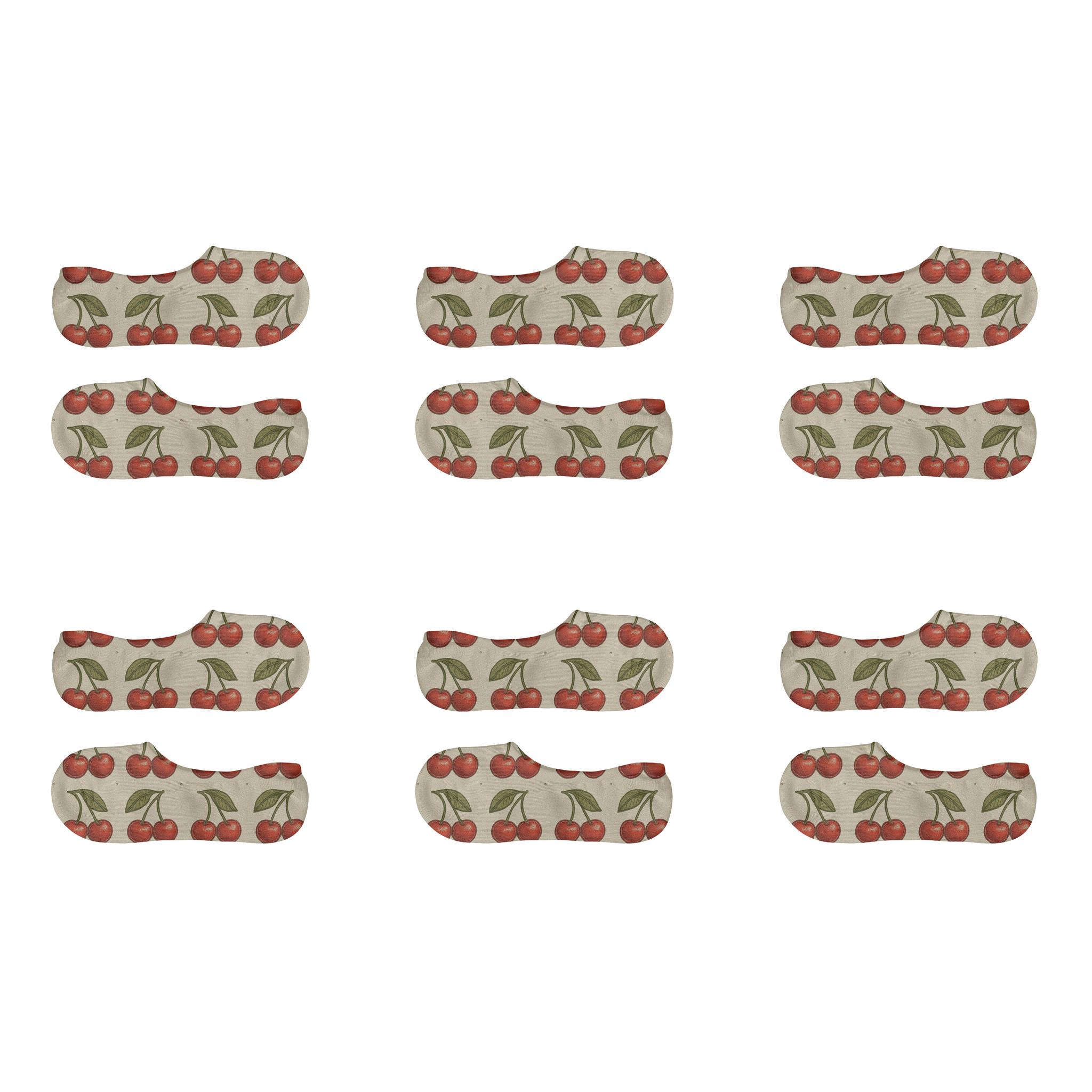 Paired Cherry Grid On Cream trendy no-show sock styles