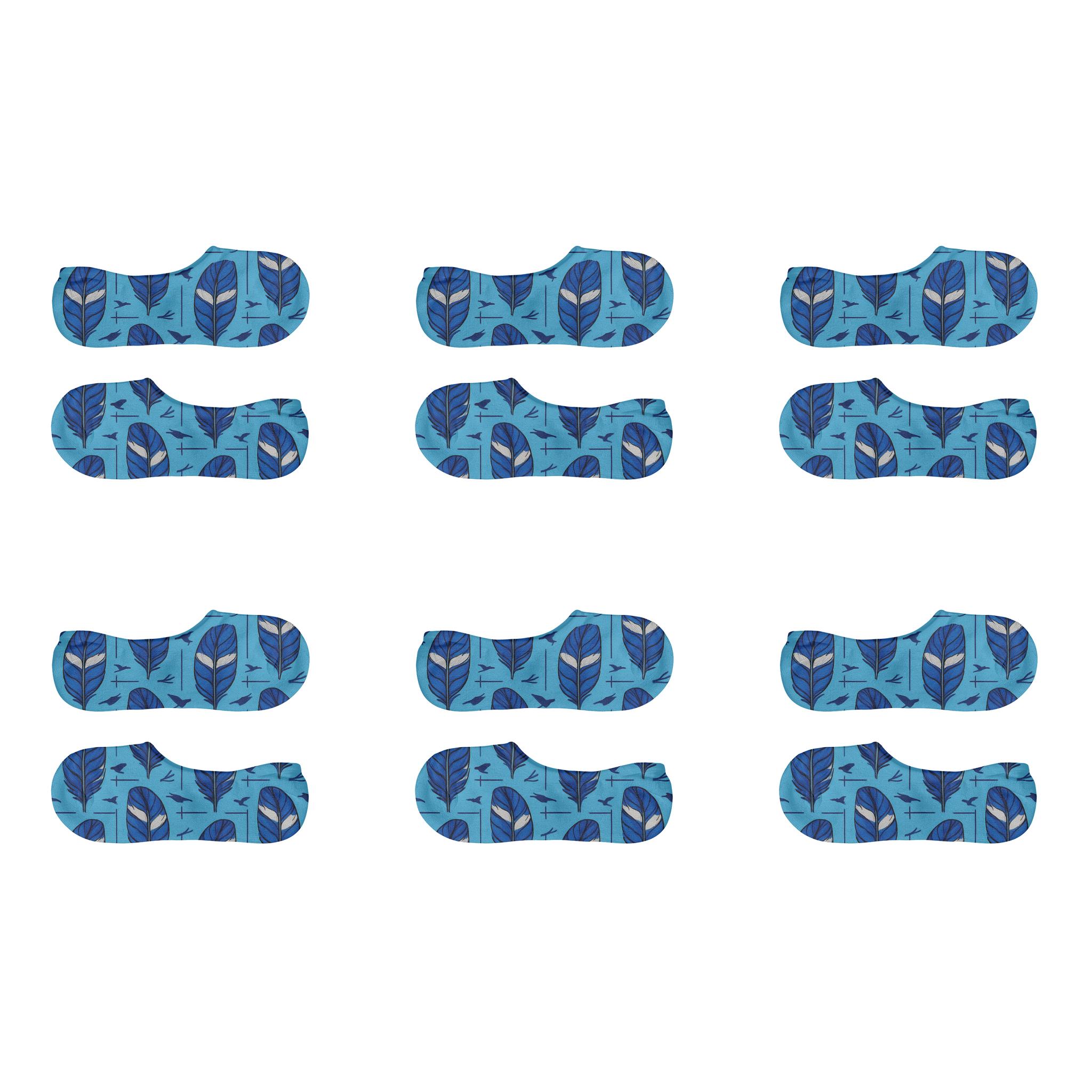 Blue Jay Feather Grid On Sky Blue Background custom no-show socks