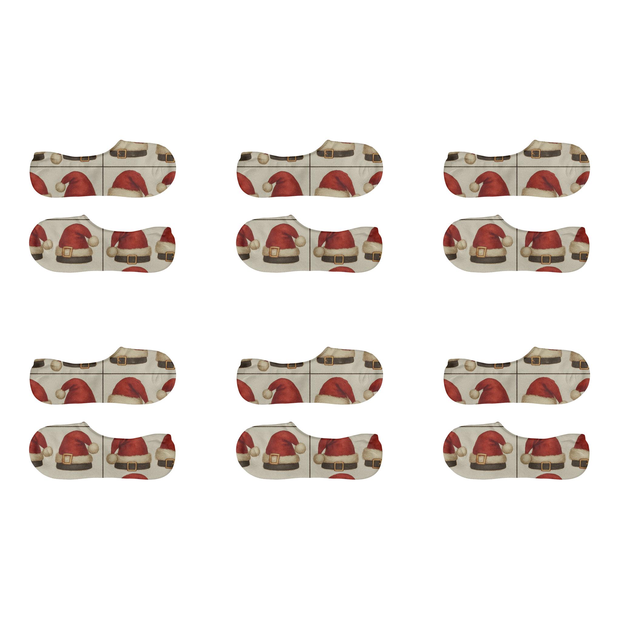Santa Vintage Hat Grid designer printed no-show socks