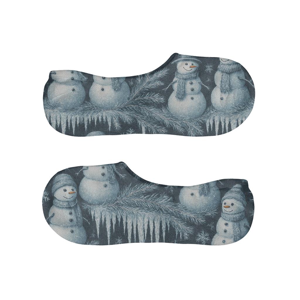 Icy Blue Snowman Wave Christmas soft cotton no-show socks