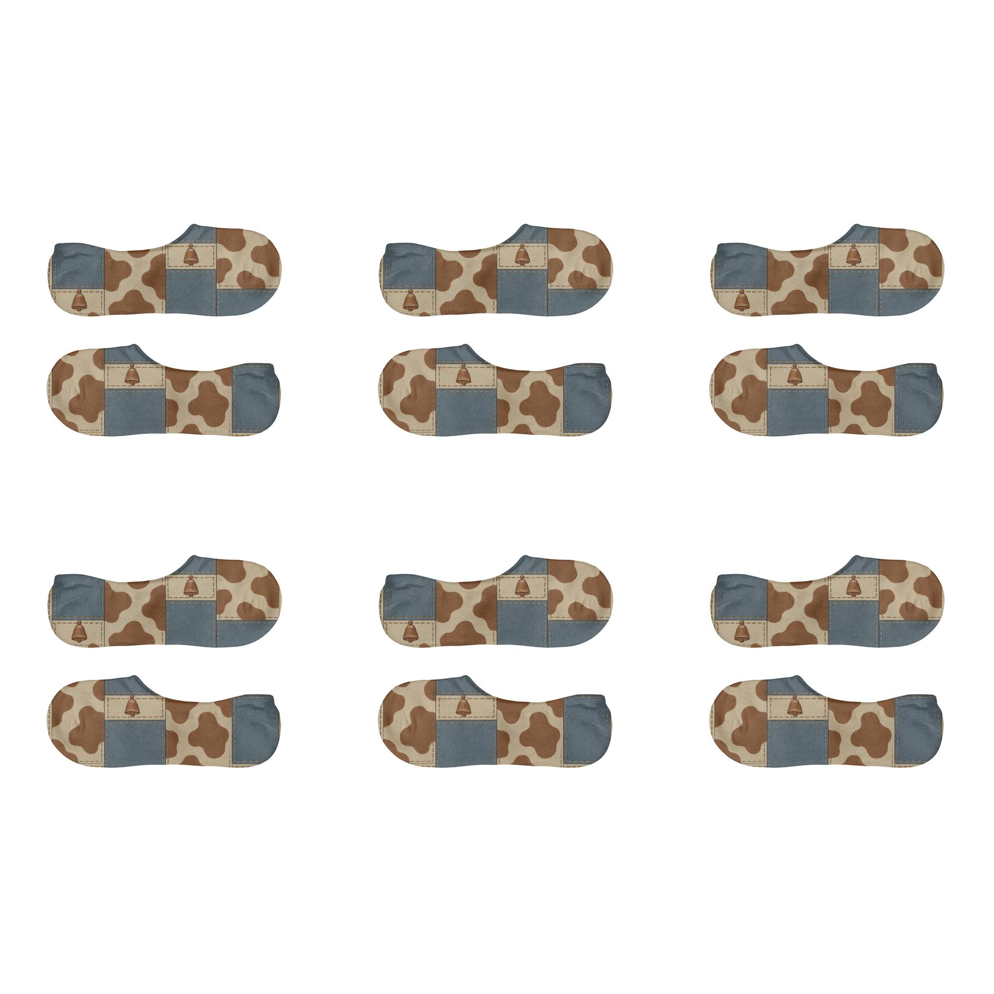 Denim Patchwork Cowbell Quilt custom no-show socks