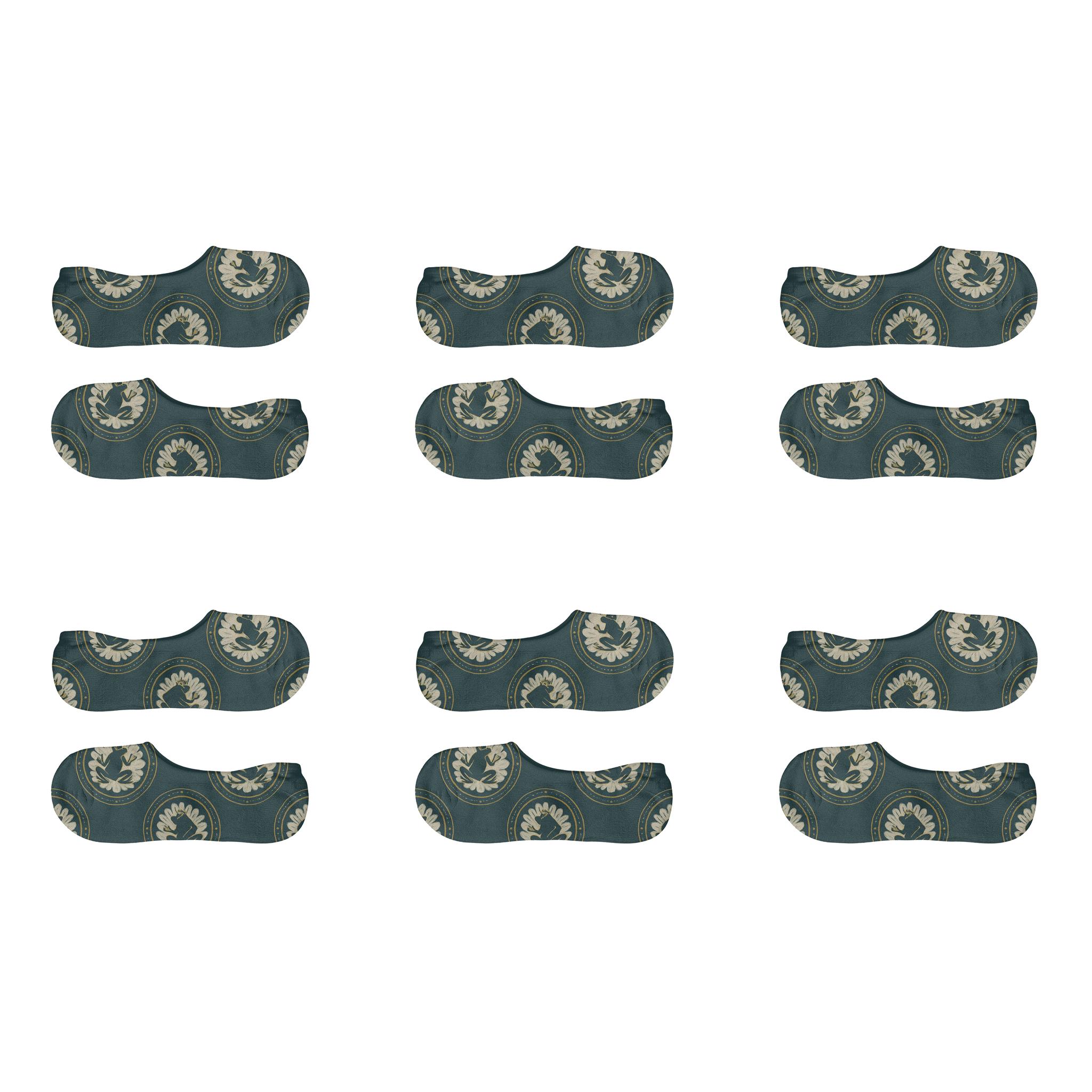 Frog Crown Mirror Medallions On Deep Teal comfortable low-cut socks