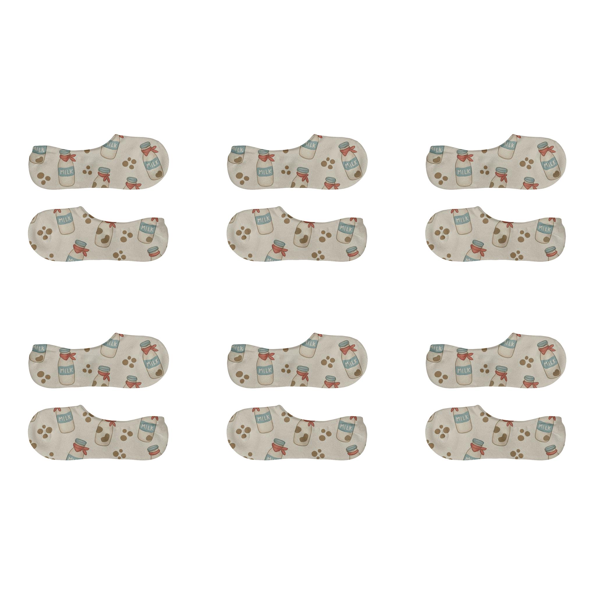 Playful Milk Bottle Scatter On Cream breathable seamless no-show sockscustom no-show socks