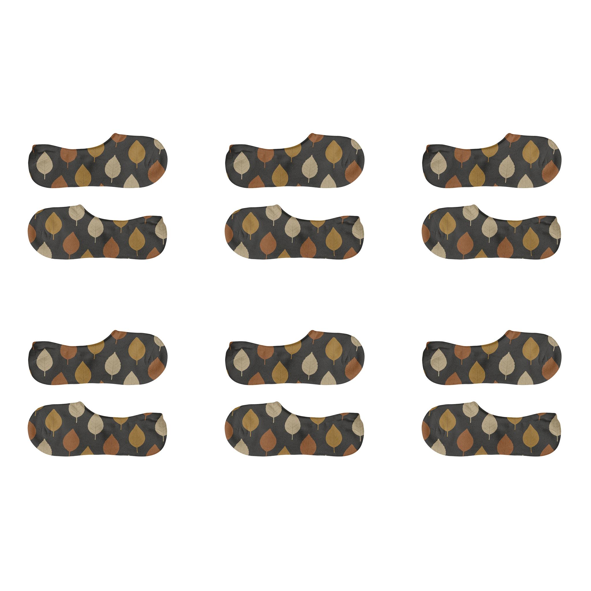 Minimalist Leaf Scatter On Charcoal designer printed no-show socks