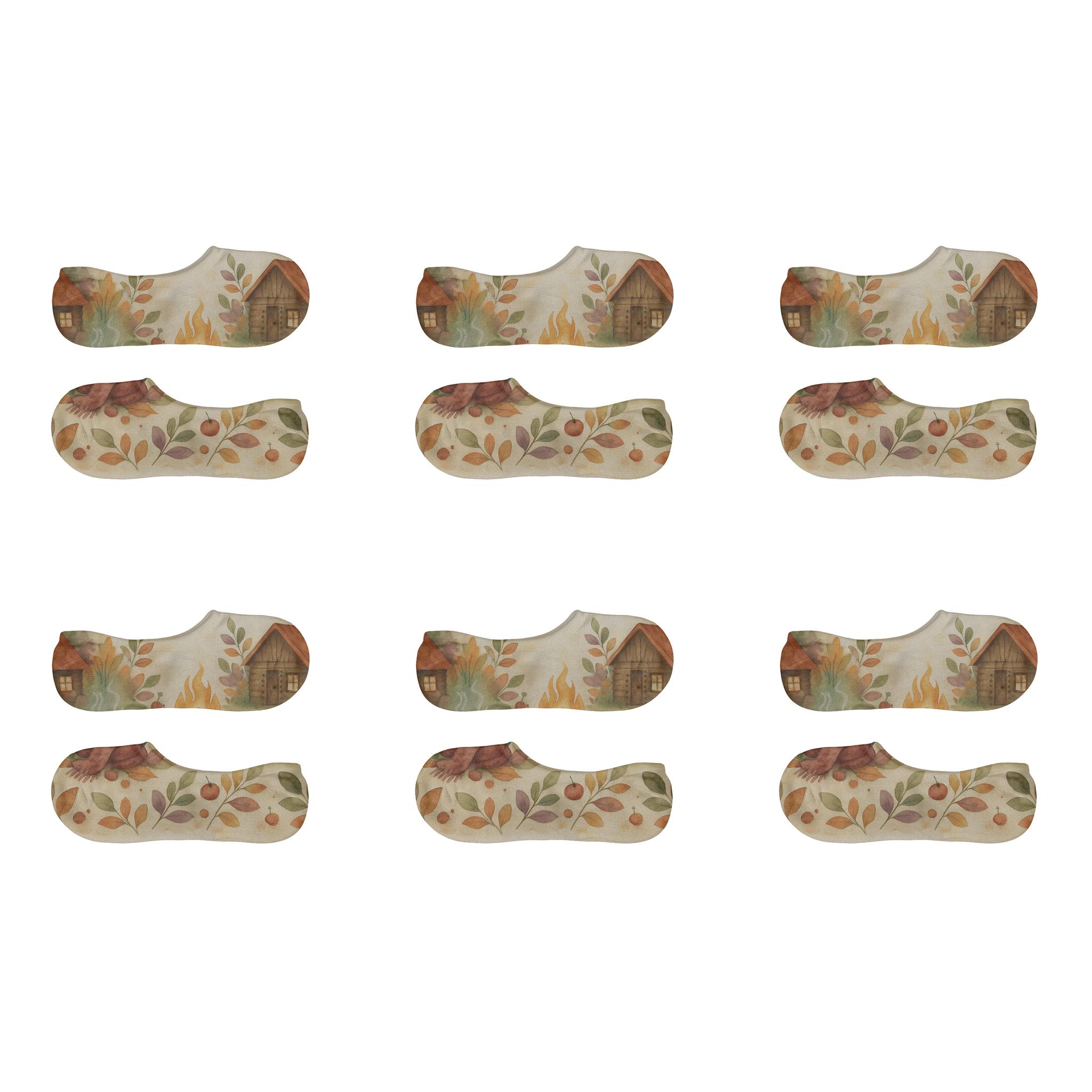 Cozy Cabin Wraparound Scene On Beige unique hidden socks