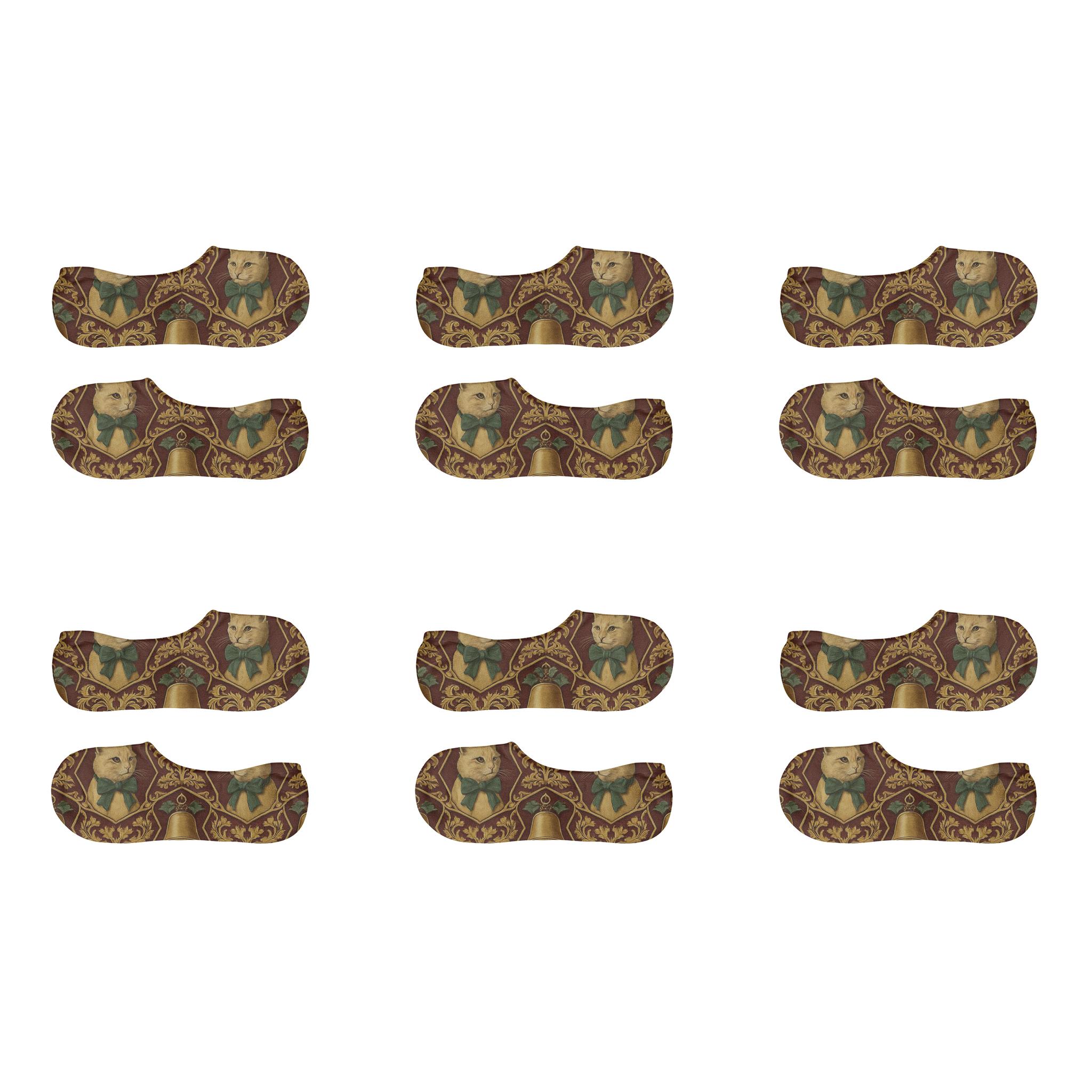 Golden Bell Tessellation With Regal Feline Portraits soft cotton no-show socks