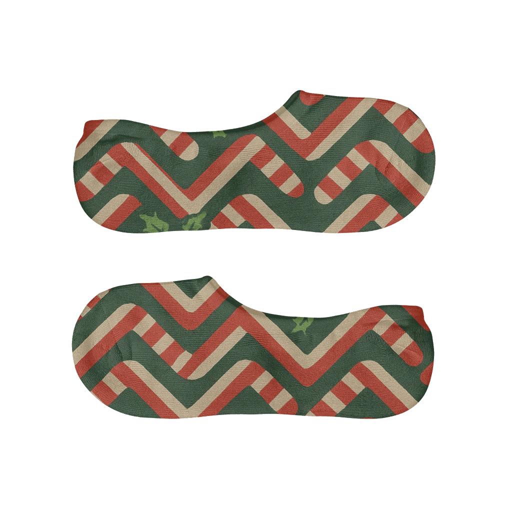 Candy Cane Chevron Xmas designer printed no-show socks
