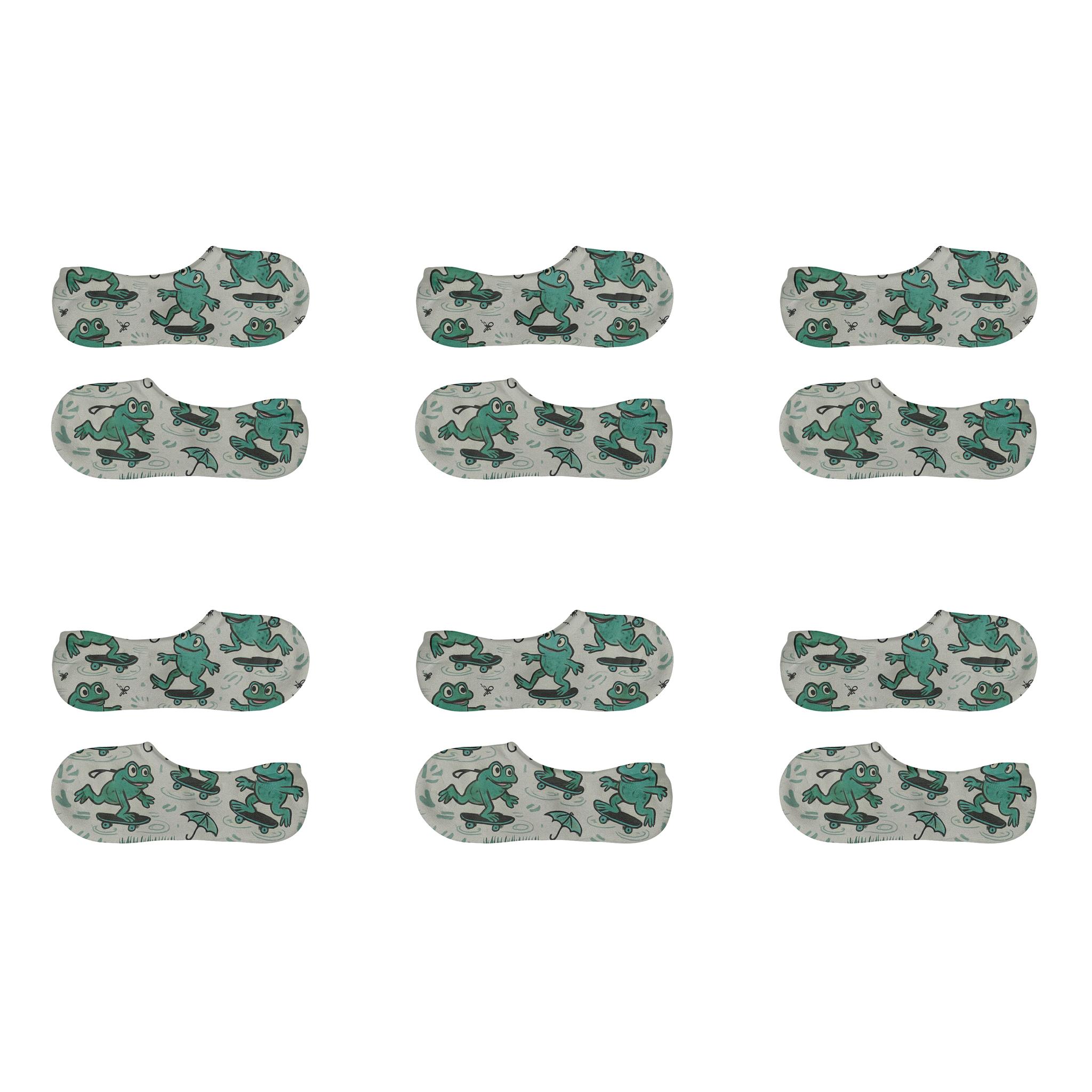 Rain Kissed Skateboard Frogs On Neutral Gray anti-slip no-show socks
