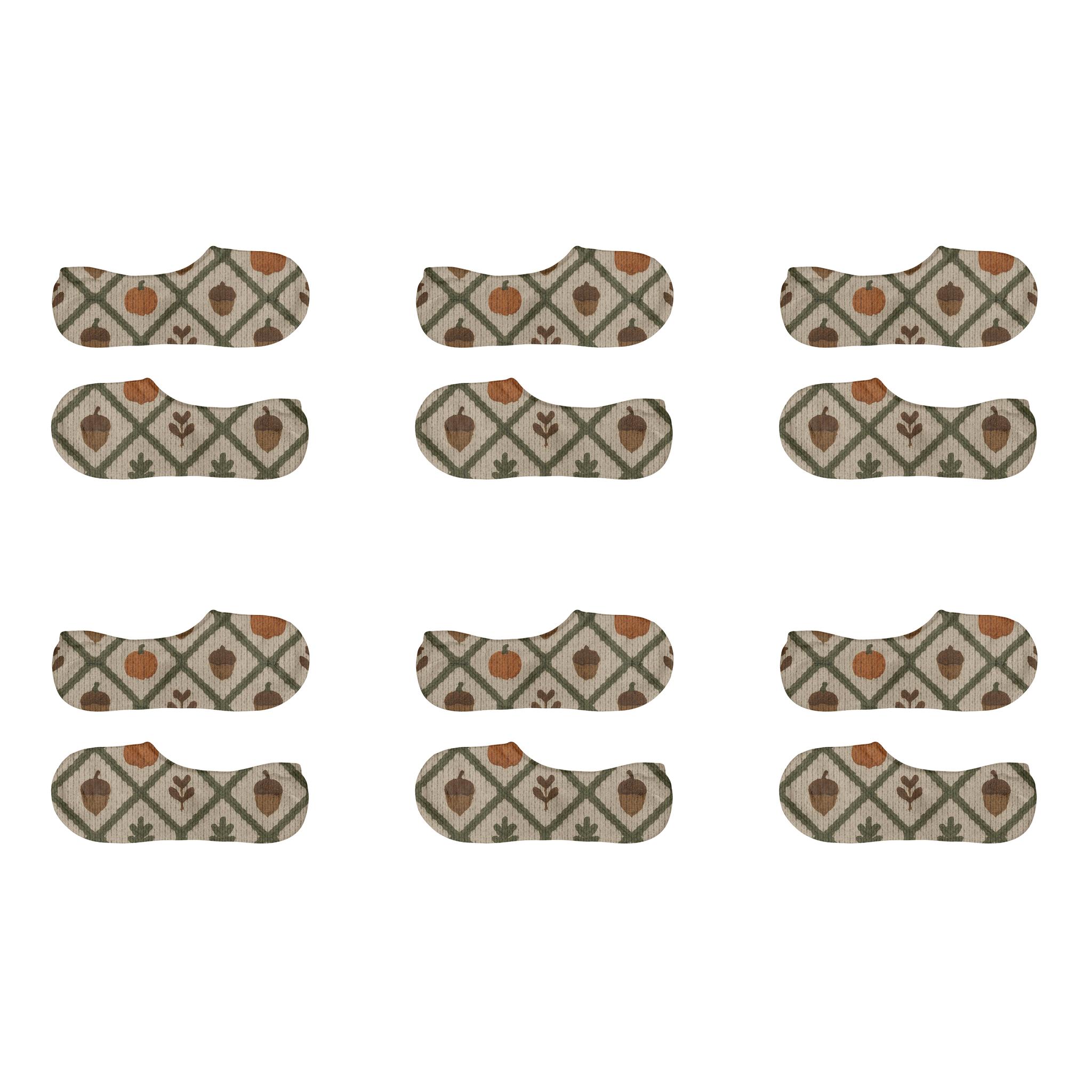 Knitted Acorn Lattice On Cream soft cotton no-show socks