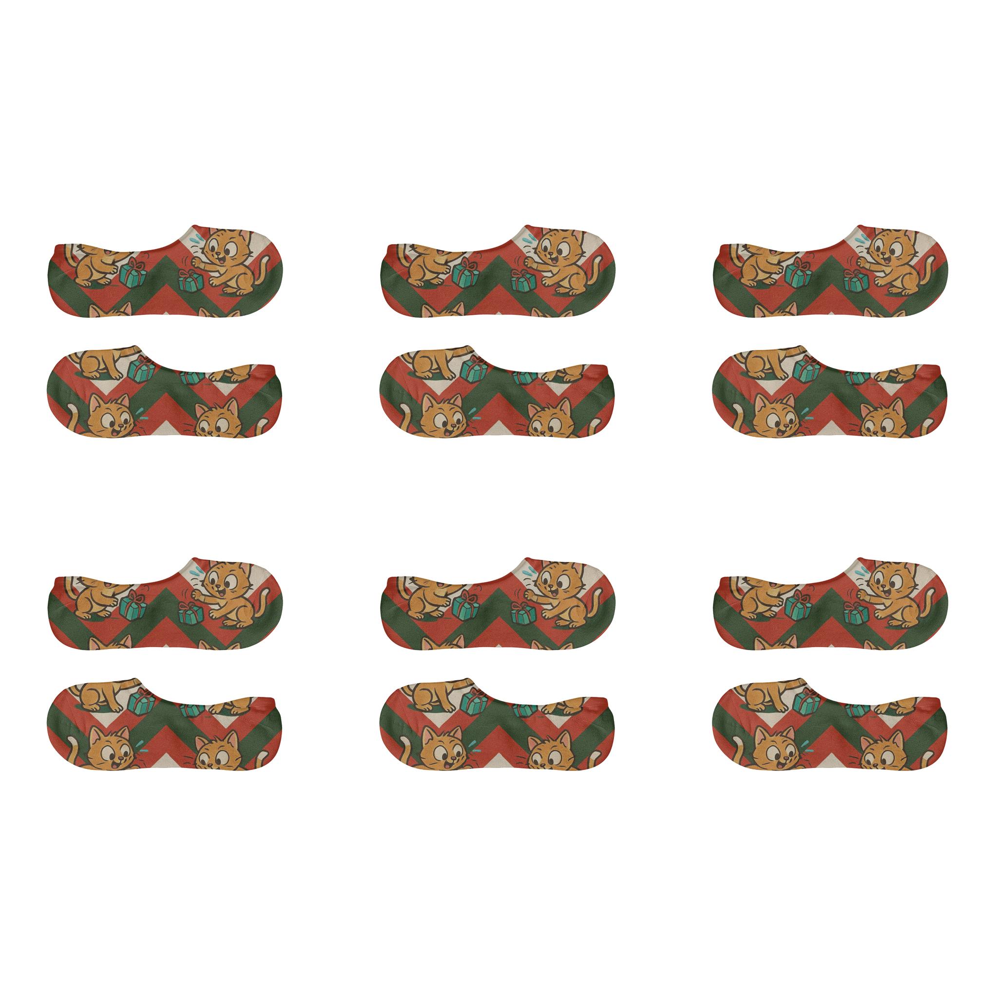 Candy Cane Chevron With Mischief Kittens trendy no-show sock styles
