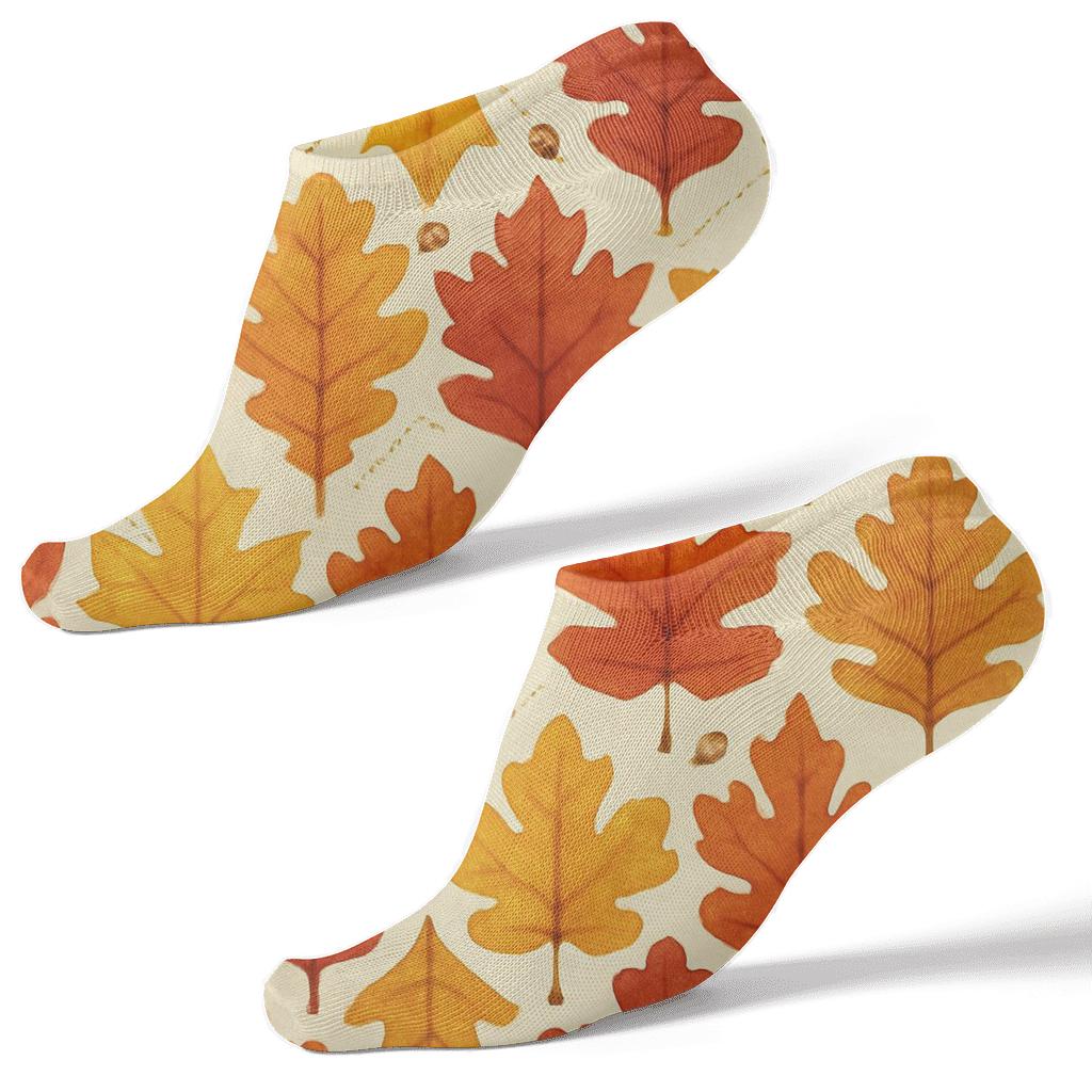 Golden Leaf Tessellation On Cream trendy patterned ankle socks
