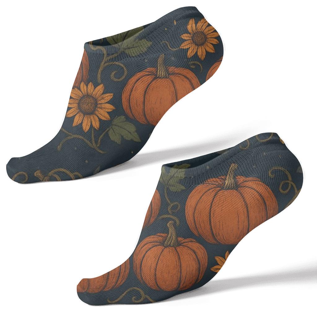 Pumpkin Patch Mirror Band On Navy trendy patterned ankle socks