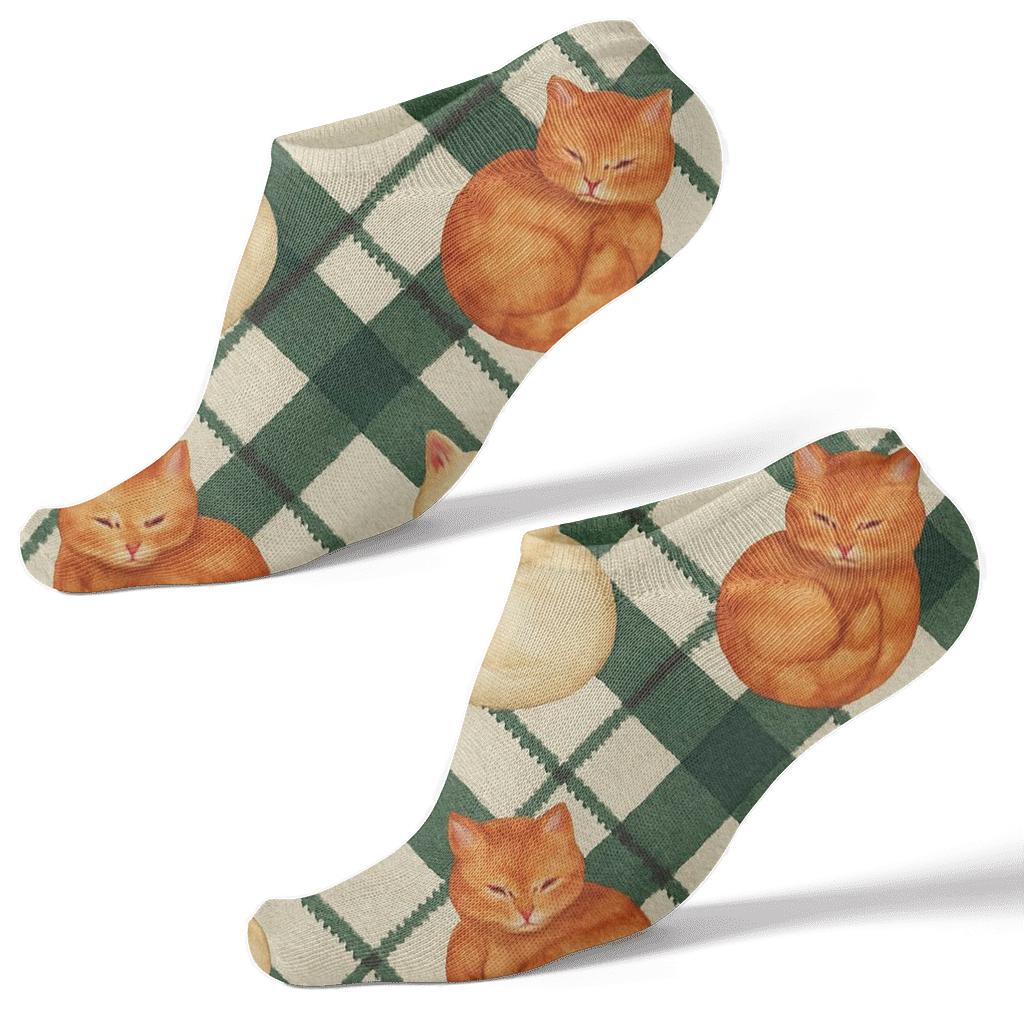 Evergreen Tartan With Playful Kitten Motifs custom ankle socks
