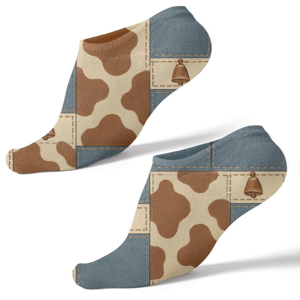 Denim Patchwork Cowbell Quilt stylish athletic ankle socks