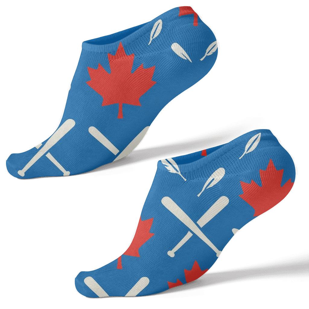 Maple Leaf Bat Scatter With Blue Jays Accent unique graphic ankle socks