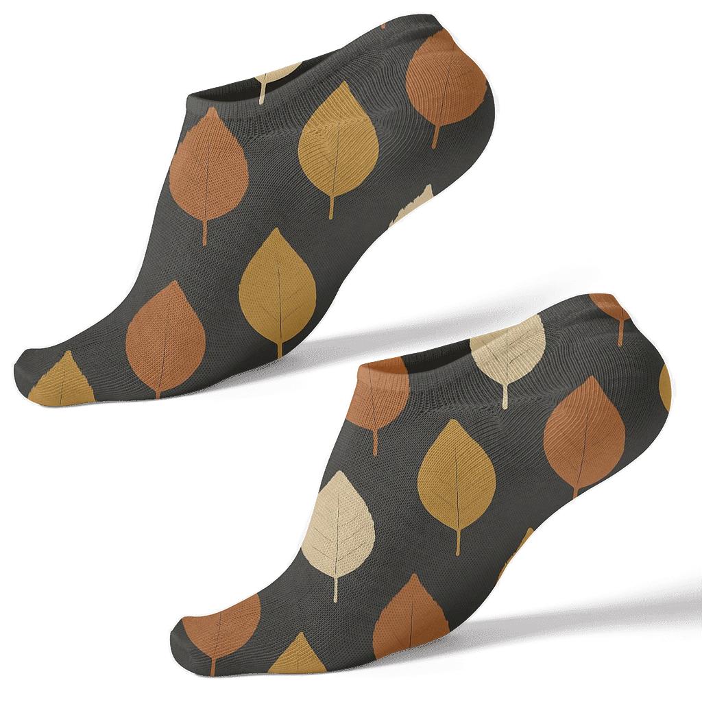 Minimalist Leaf Scatter On Charcoal custom ankle socks