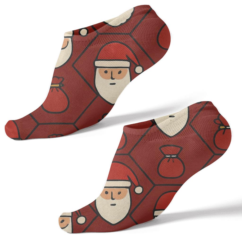 Santa Face Lattice With Sack Motif unique graphic ankle socks