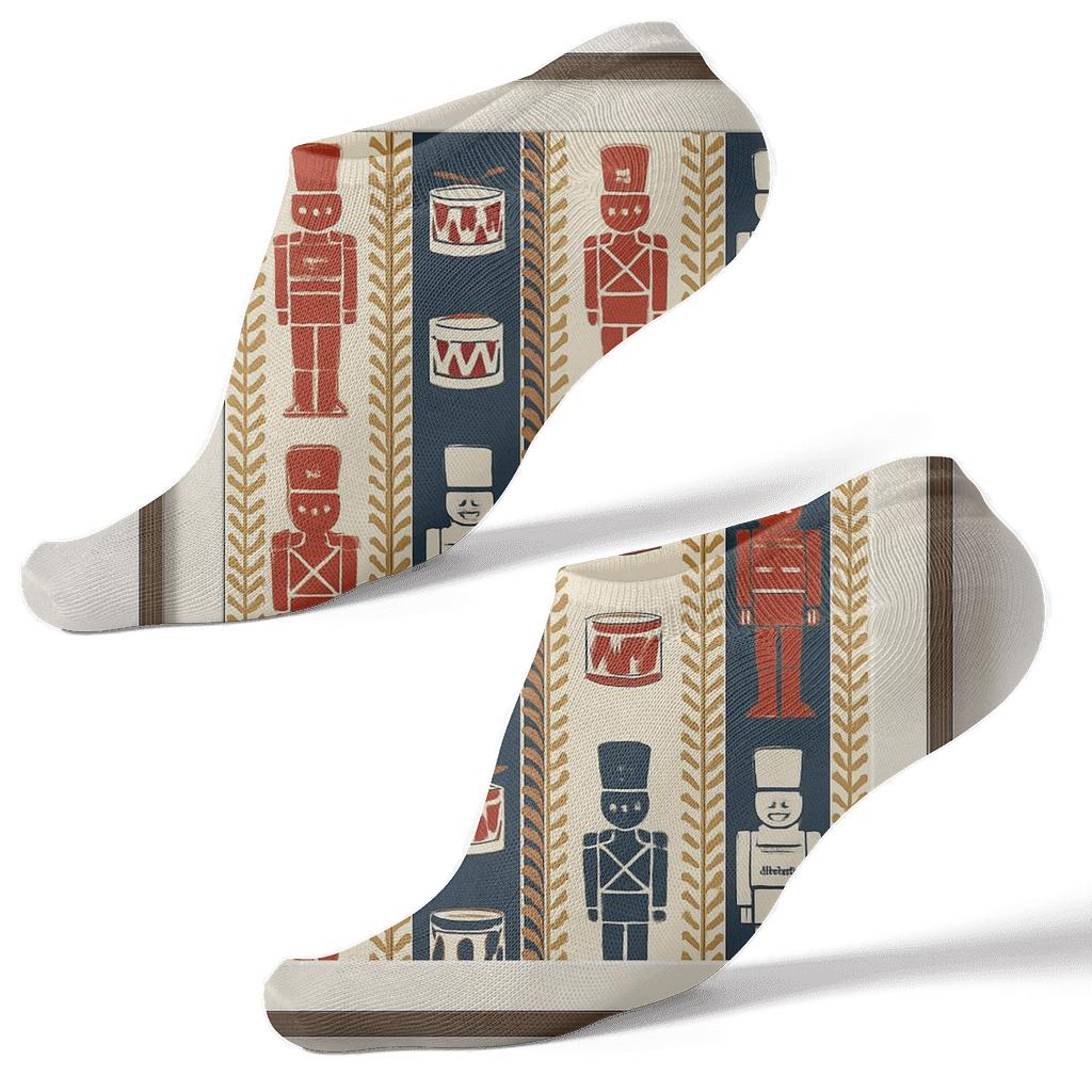 Nutcracker Silhouette Stripe On Ivory premium sports ankle socks
