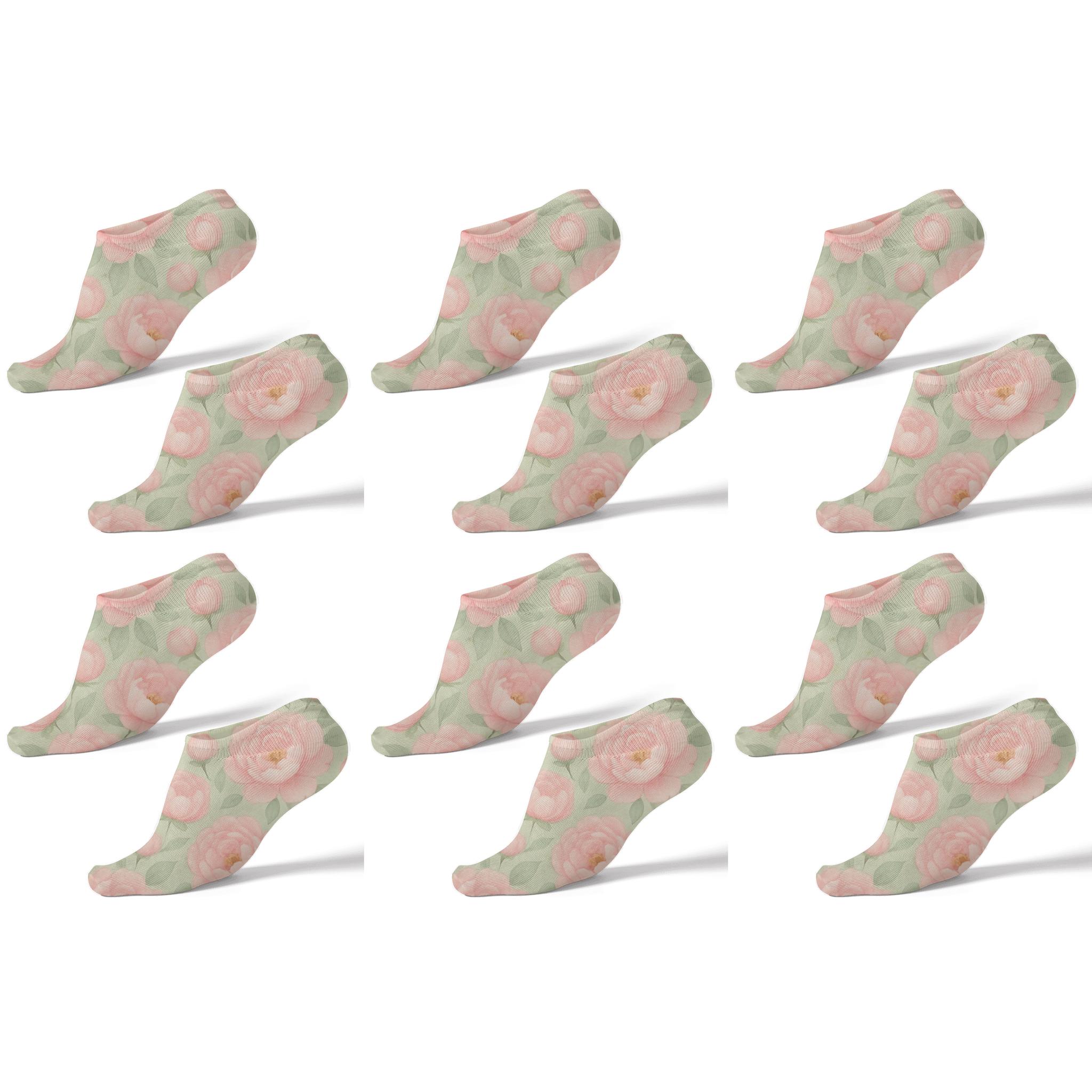 Pastel Peony Tessellation On Soft Meadow Background custom ankle socks