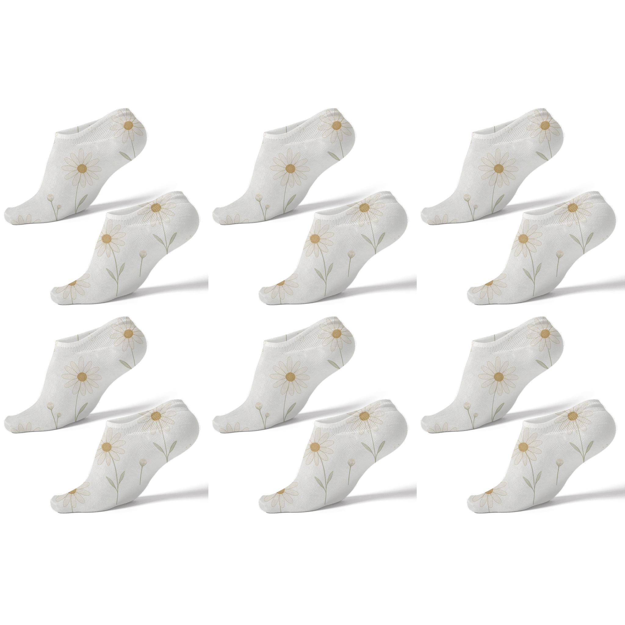 Daisy Scatter On Ivory Field designer print ankle socks