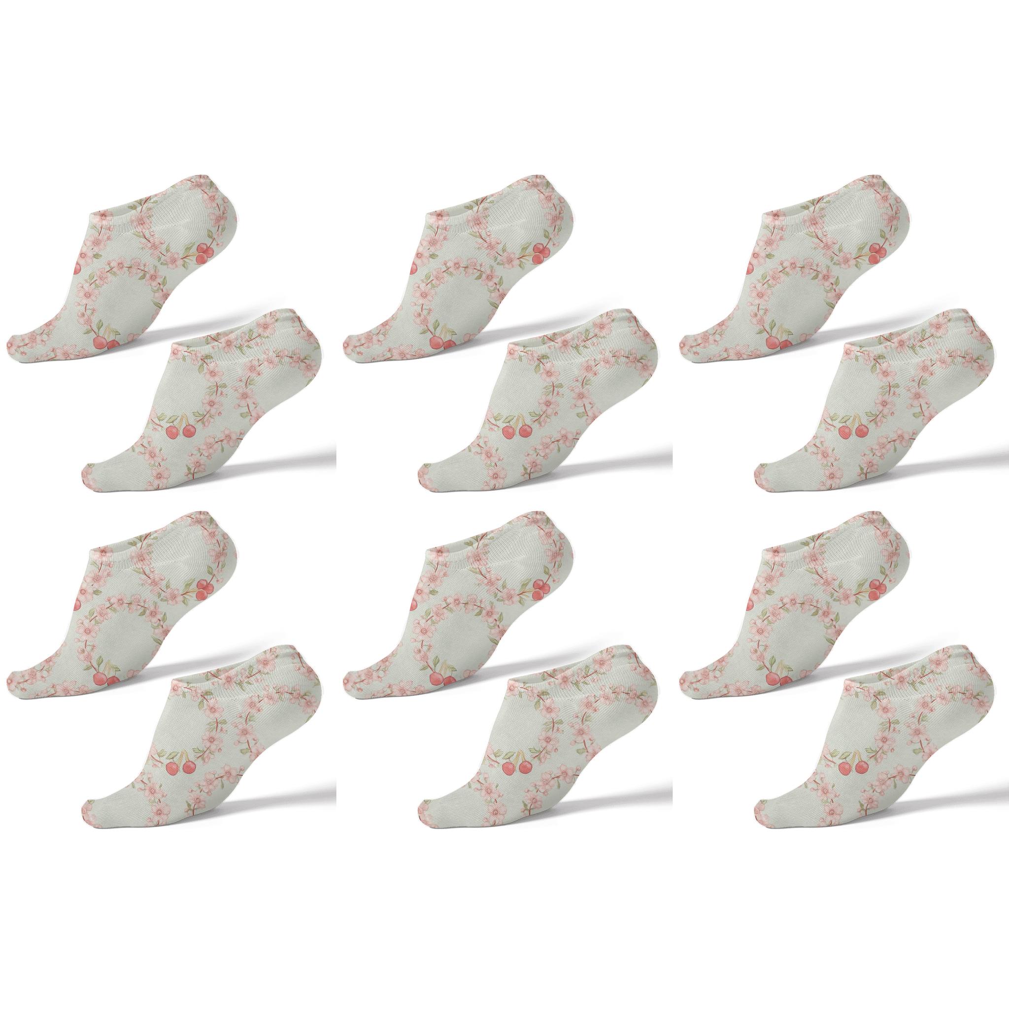 Cherry Blossom Wreath Tessellation On Mint personalized ankle socks