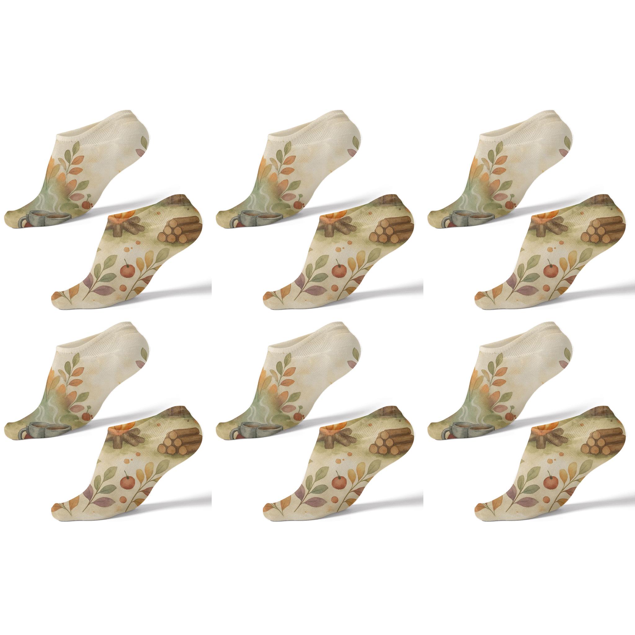 Cozy Cabin Wraparound Scene On Beige comfortable cotton ankle socks