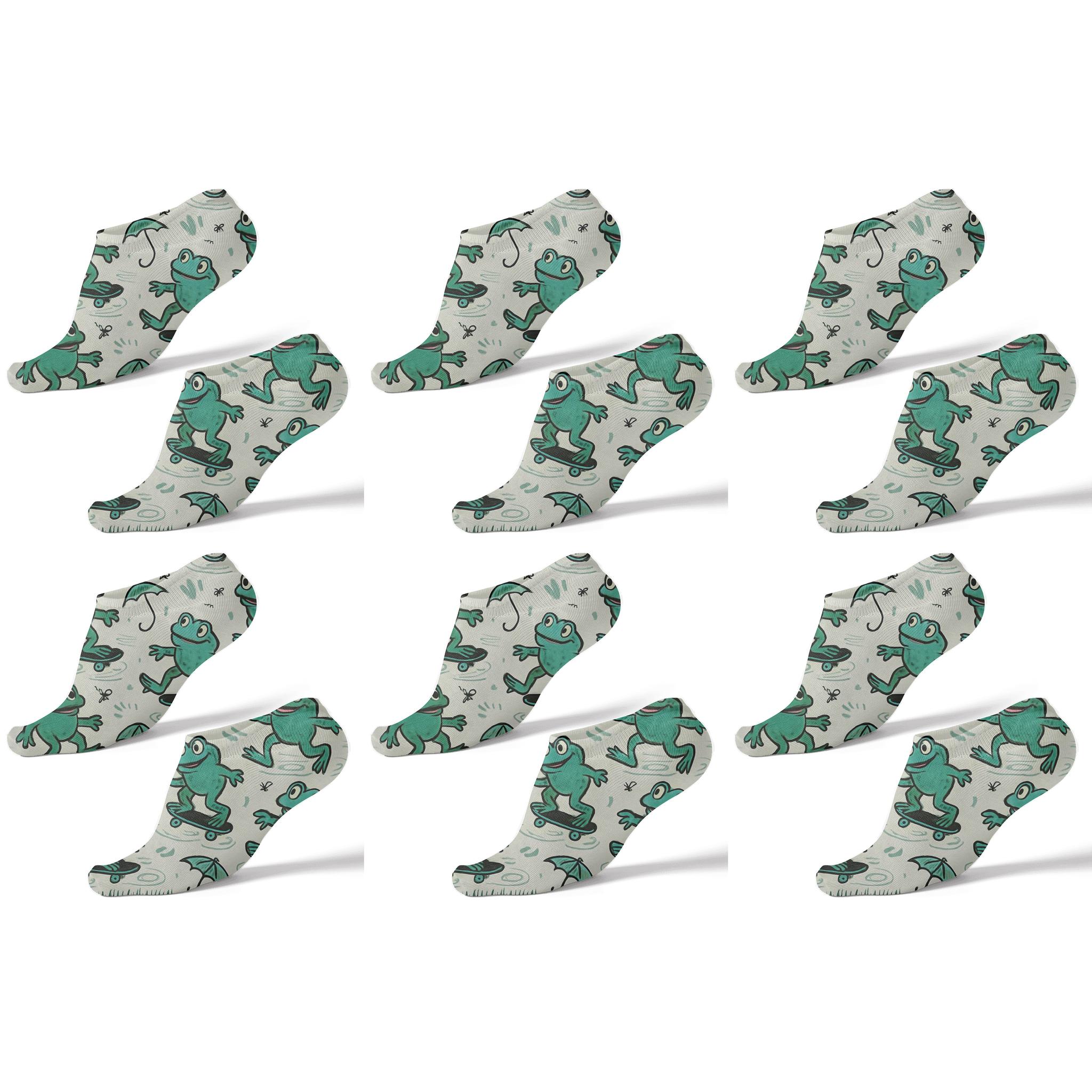 Rain Kissed Skateboard Frogs On Neutral Gray trendy patterned ankle socks