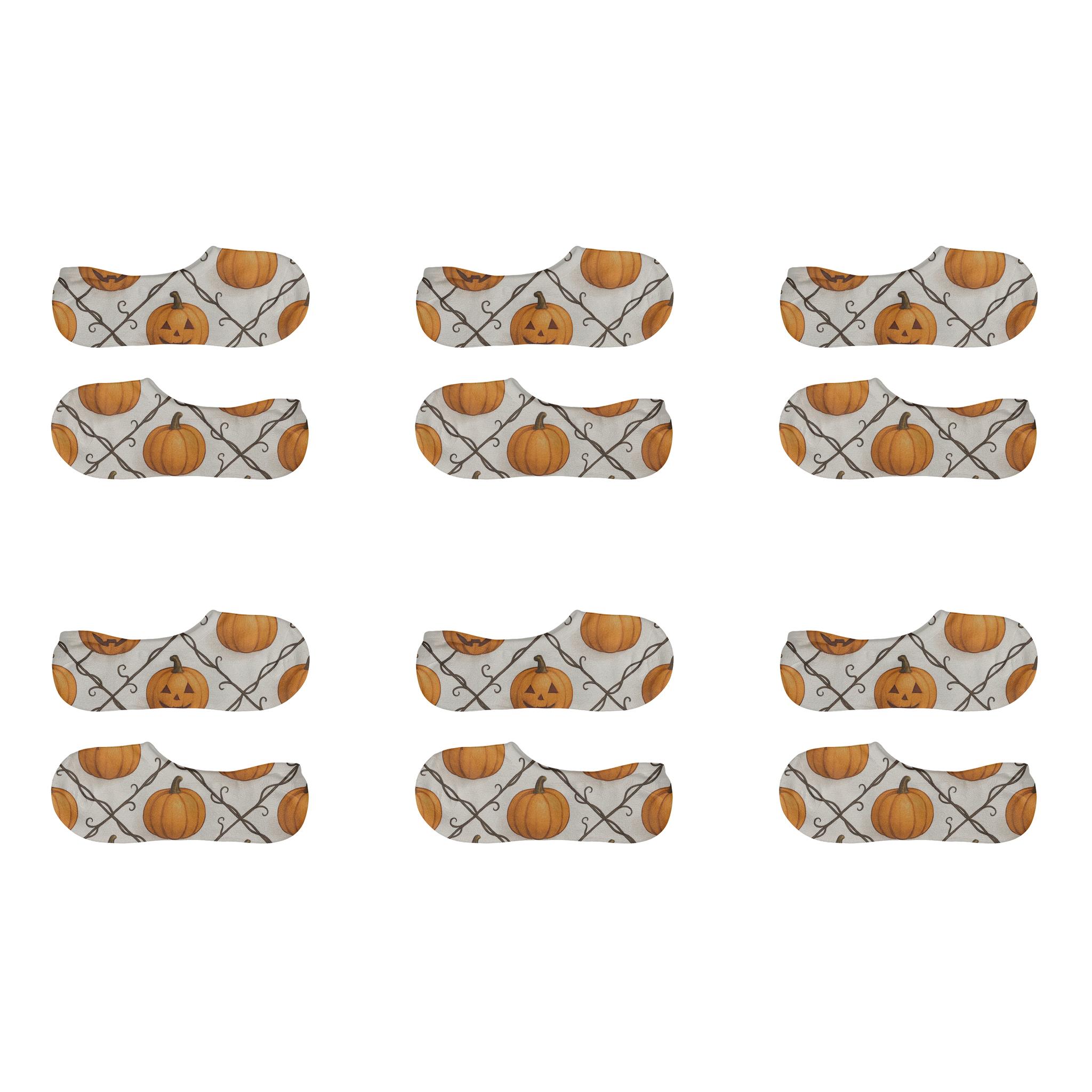 Pumpkin Vine Lattice On White Background soft cotton no-show socks
