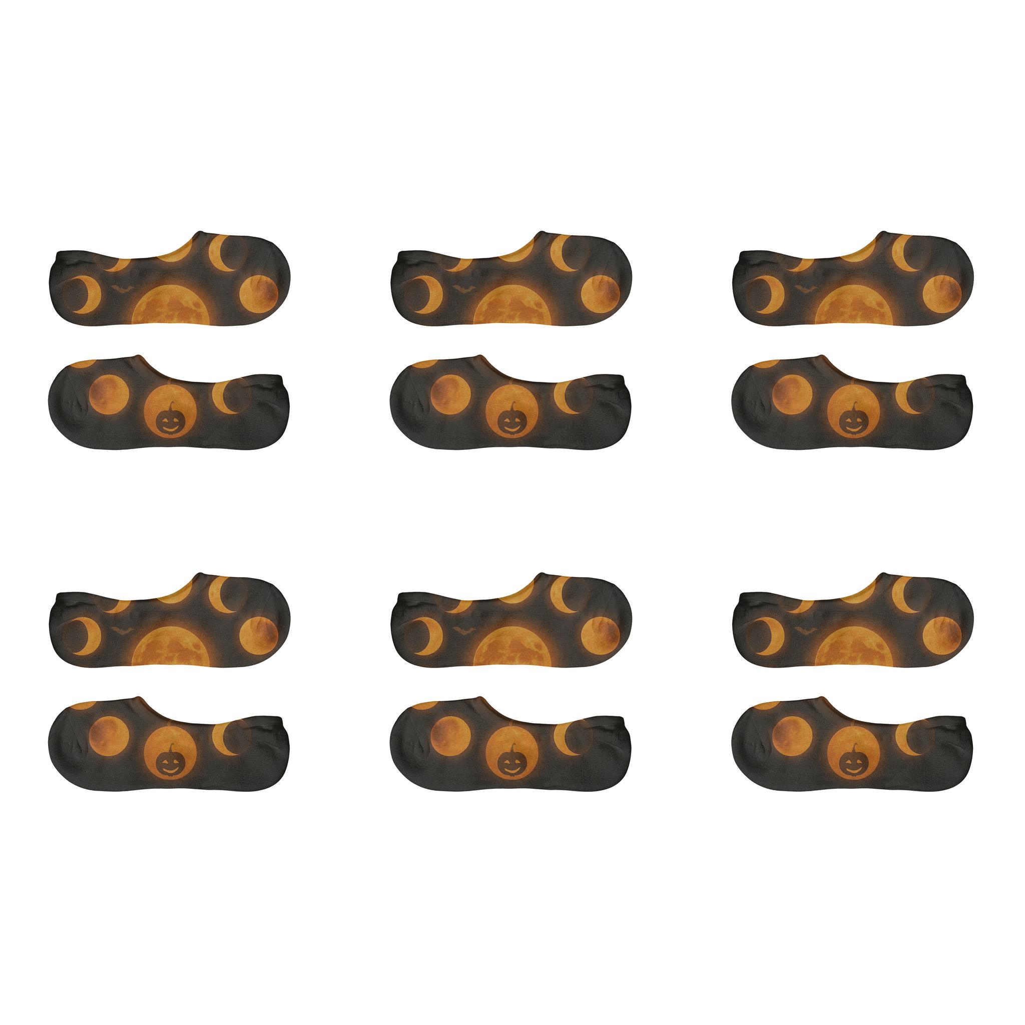 Orange Moon Phase Array On Black Background breathable seamless no-show sockscustom no-show socks