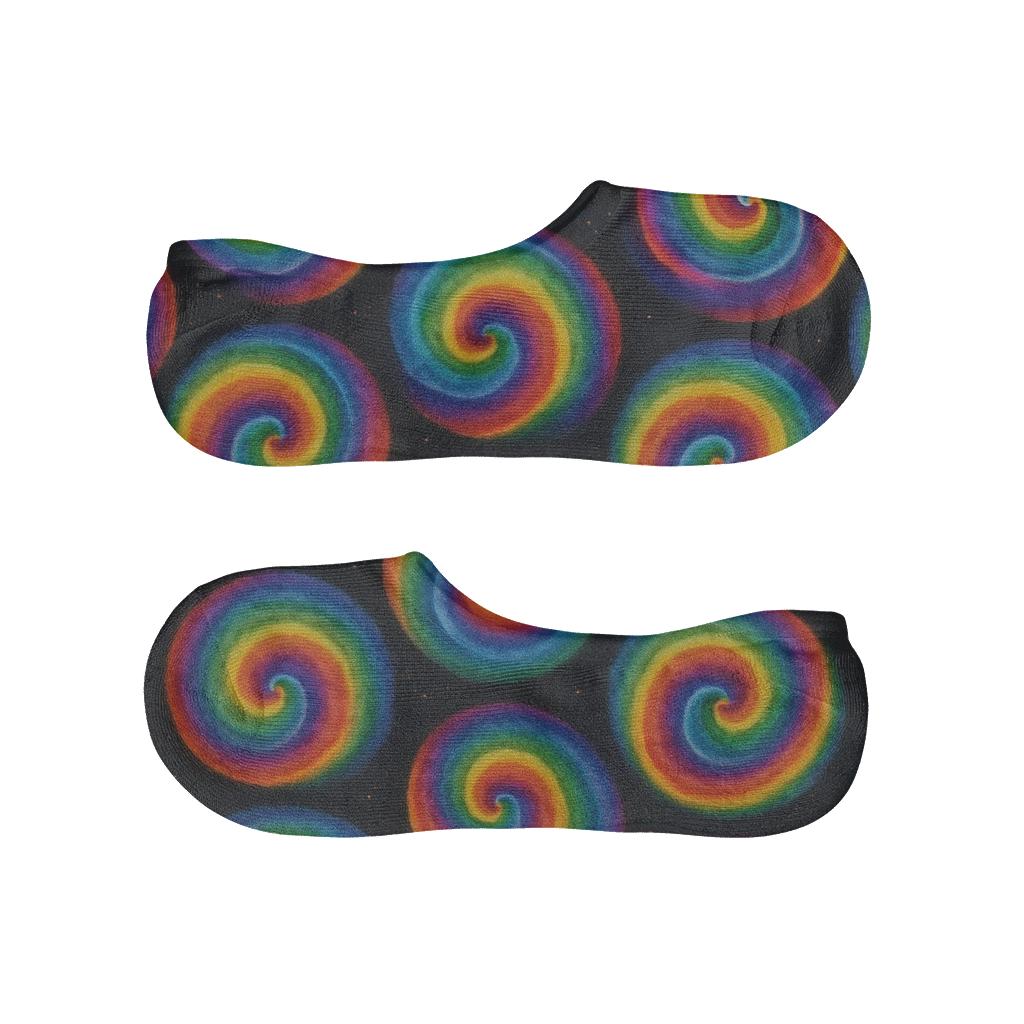 Radiant Spiral Tile Grid On Black Background designer print no-show socks