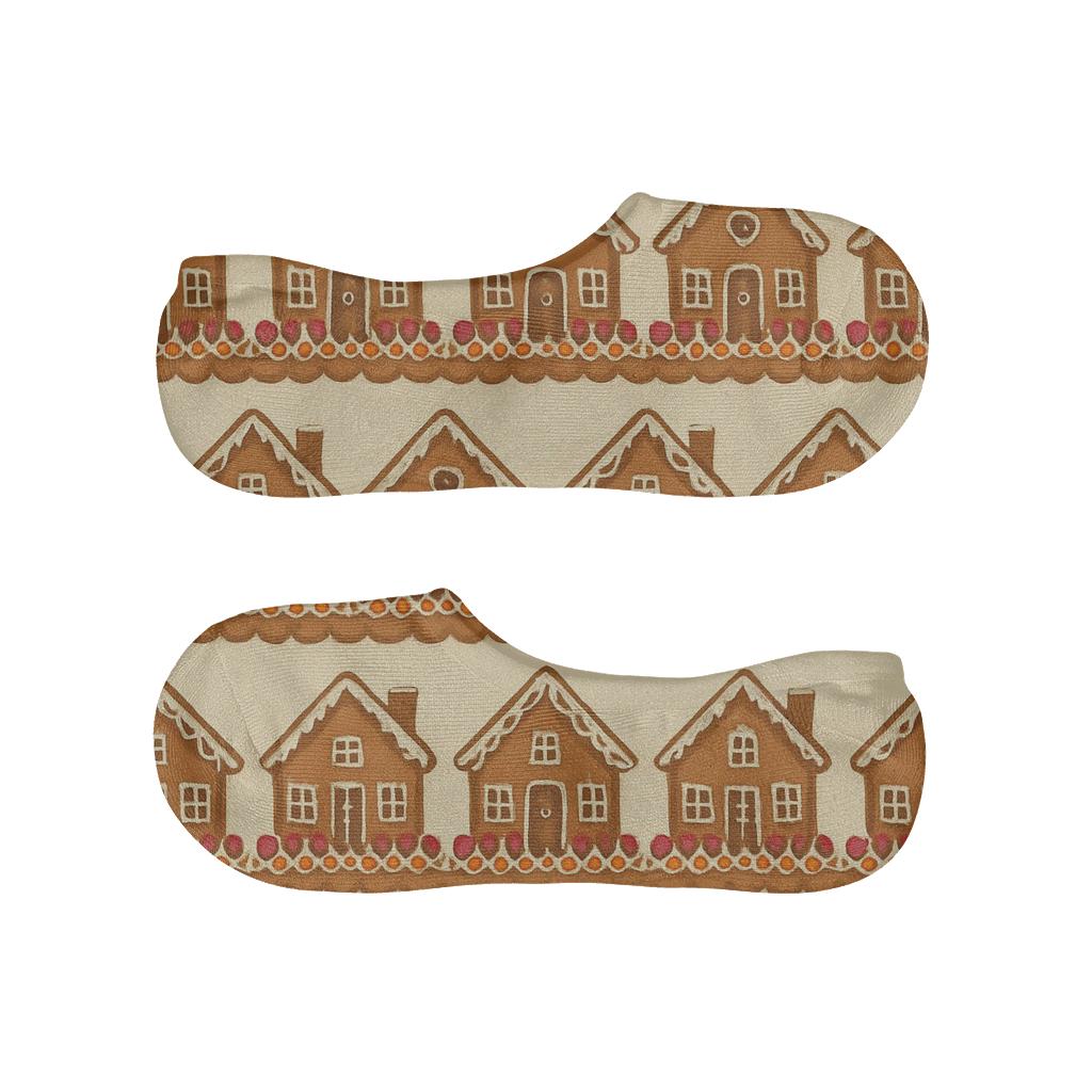 Gingerbread House Border Holiday soft cotton no-show socks