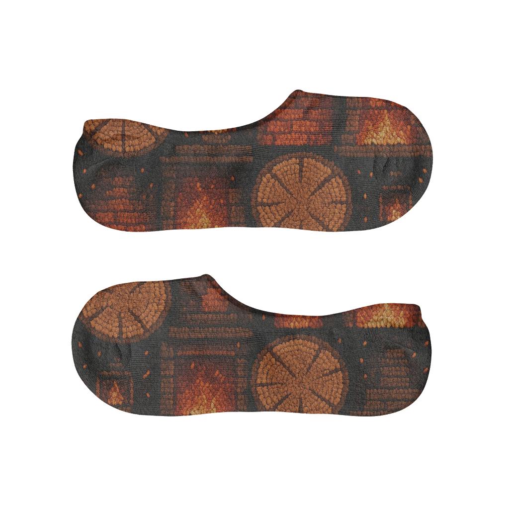 Fireplace Log Mosaic Grid anti-slip no-show socks