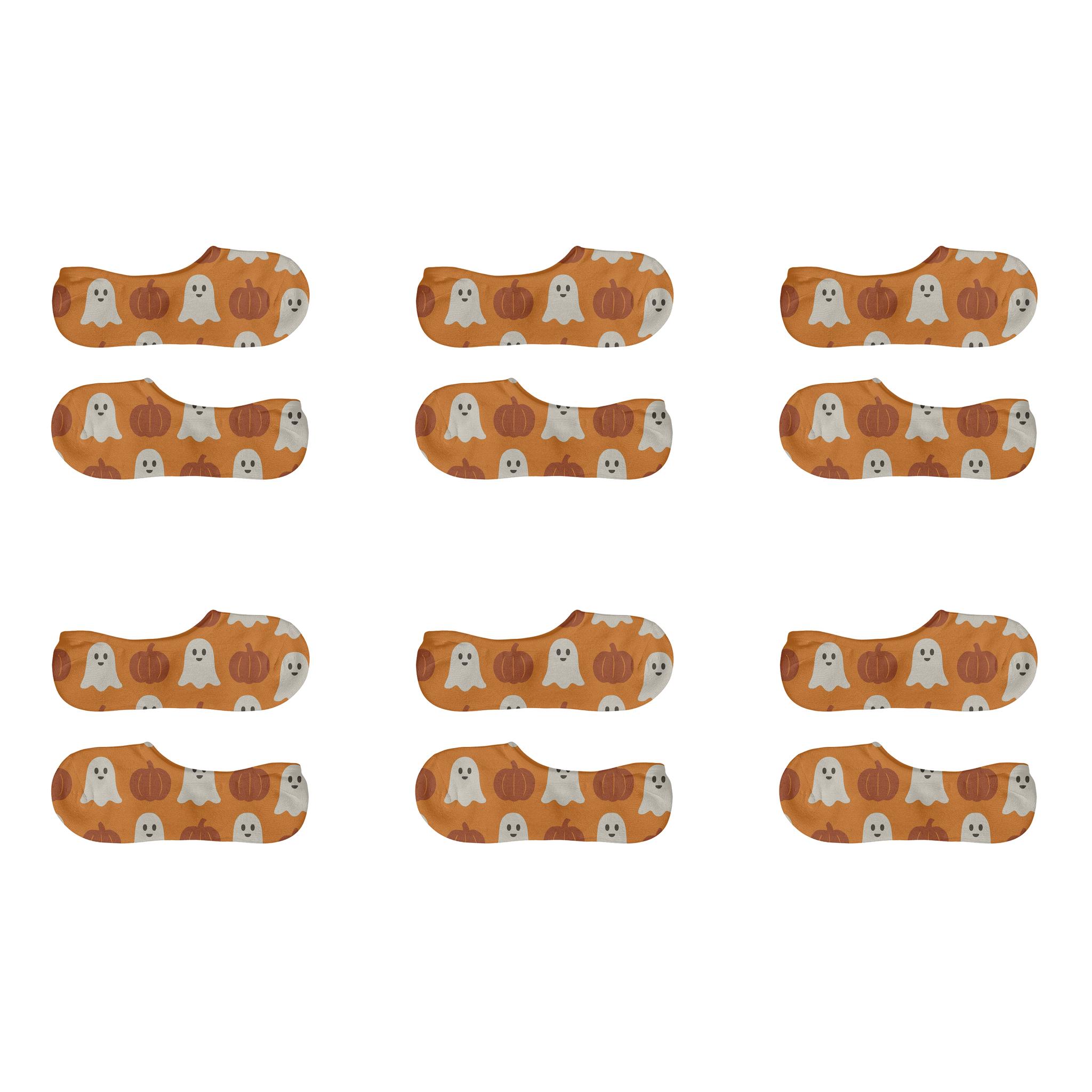 Ghost And Pumpkin Alternating Grid On Orange Background low cut no-show socks