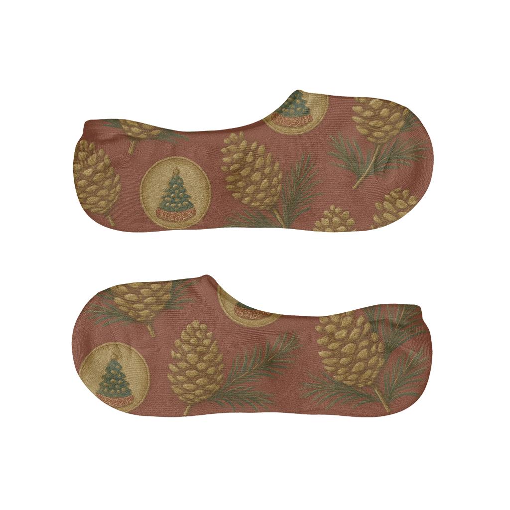 Gold Pine Cone And Needle Scatter Christmas Tree Edition soft cotton no-show socks