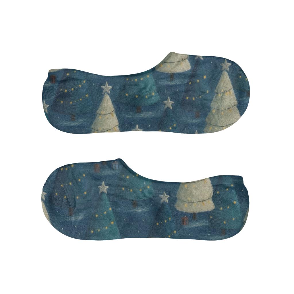 Conical Tree Tessellation On Midnight Blue Background low cut no-show socks