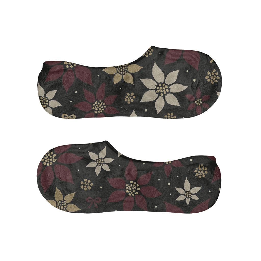 Poinsettia Silhouette Scatter On Black personalized invisible socks