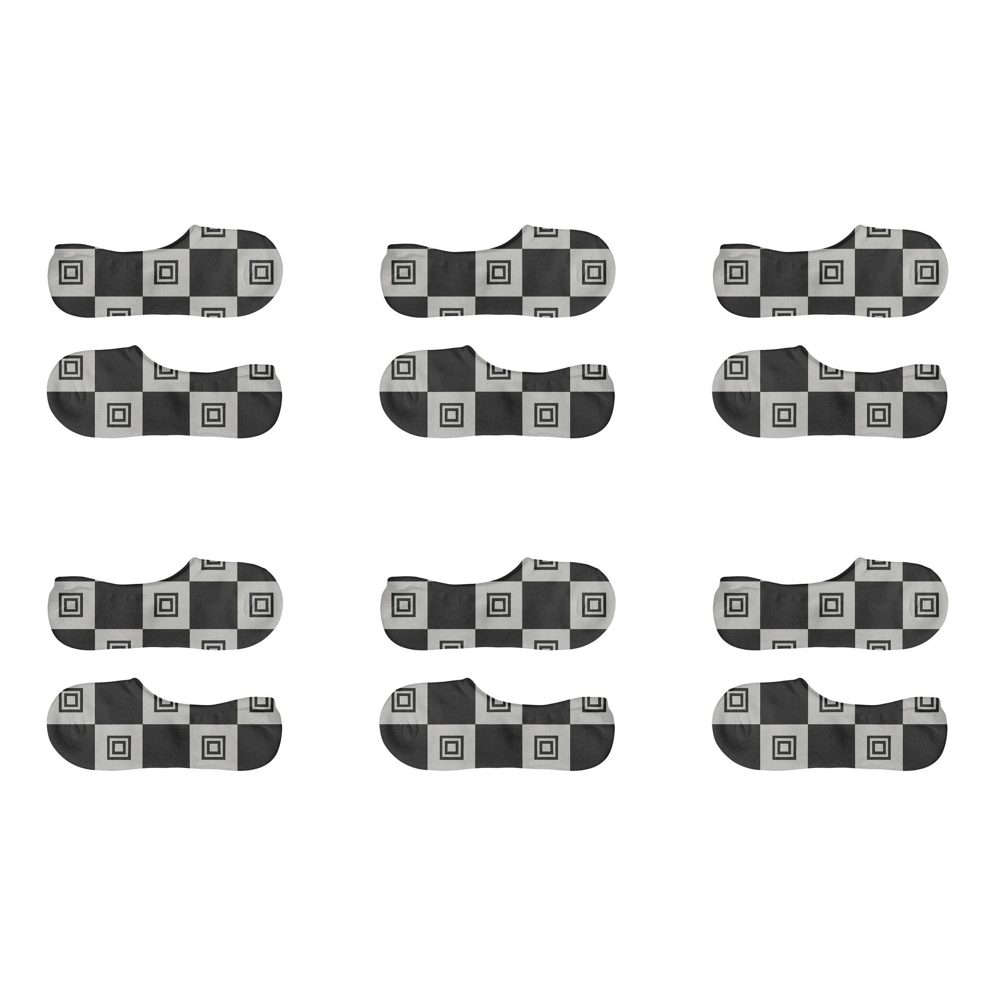 Monochrome Nested Square Progression designer printed no-show socks
