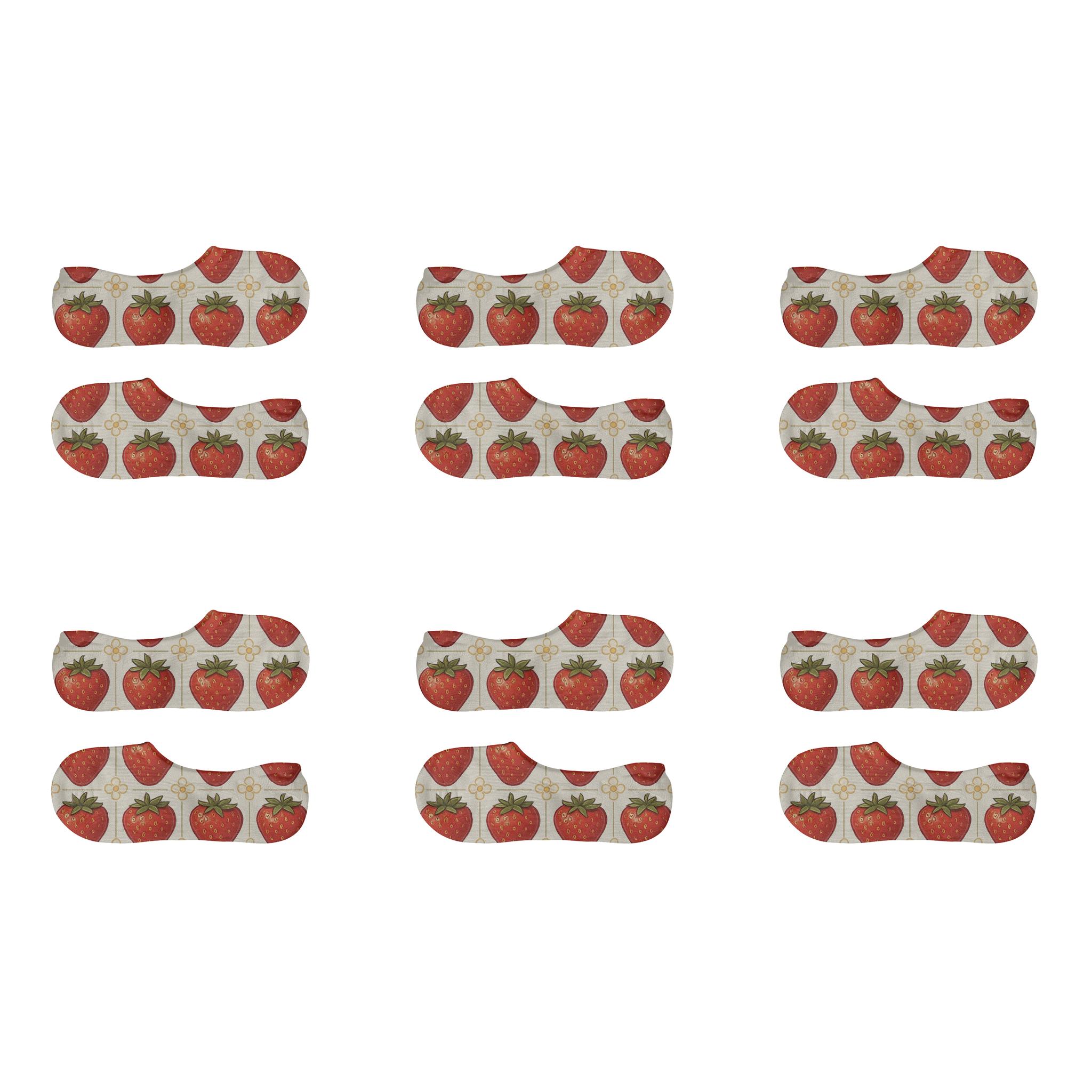 Strawberry Grid On White Background designer printed no-show socks